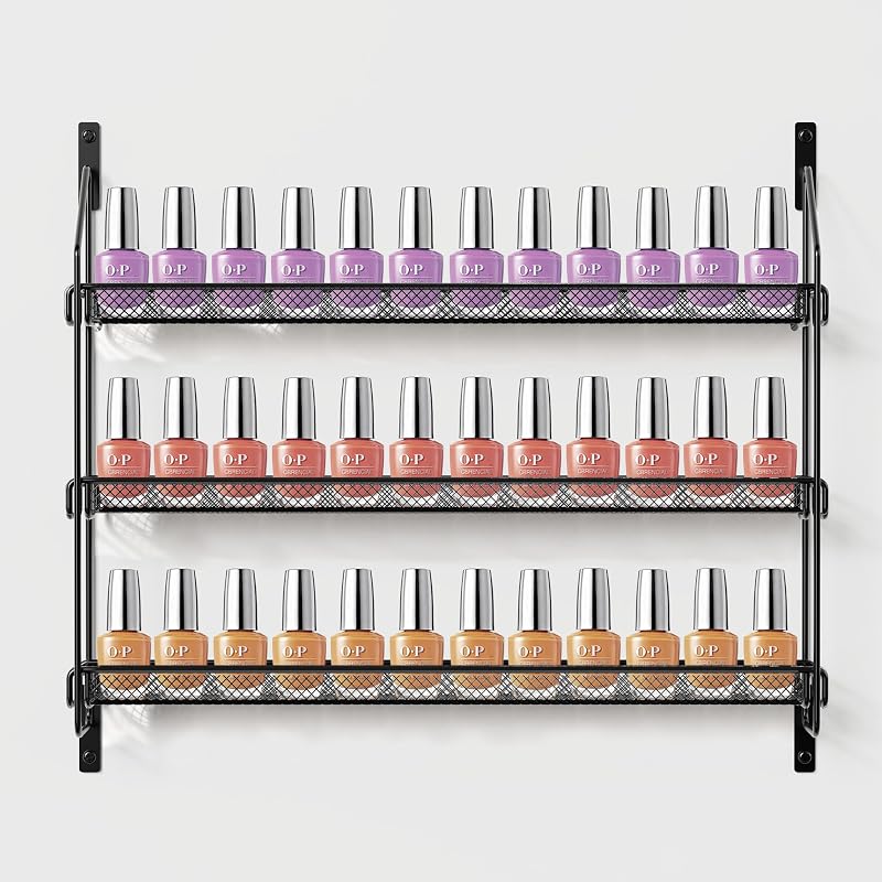 Organizador de esmaltes GIGIFTREE de parede, 3 níveis, estrutura metálica preta
