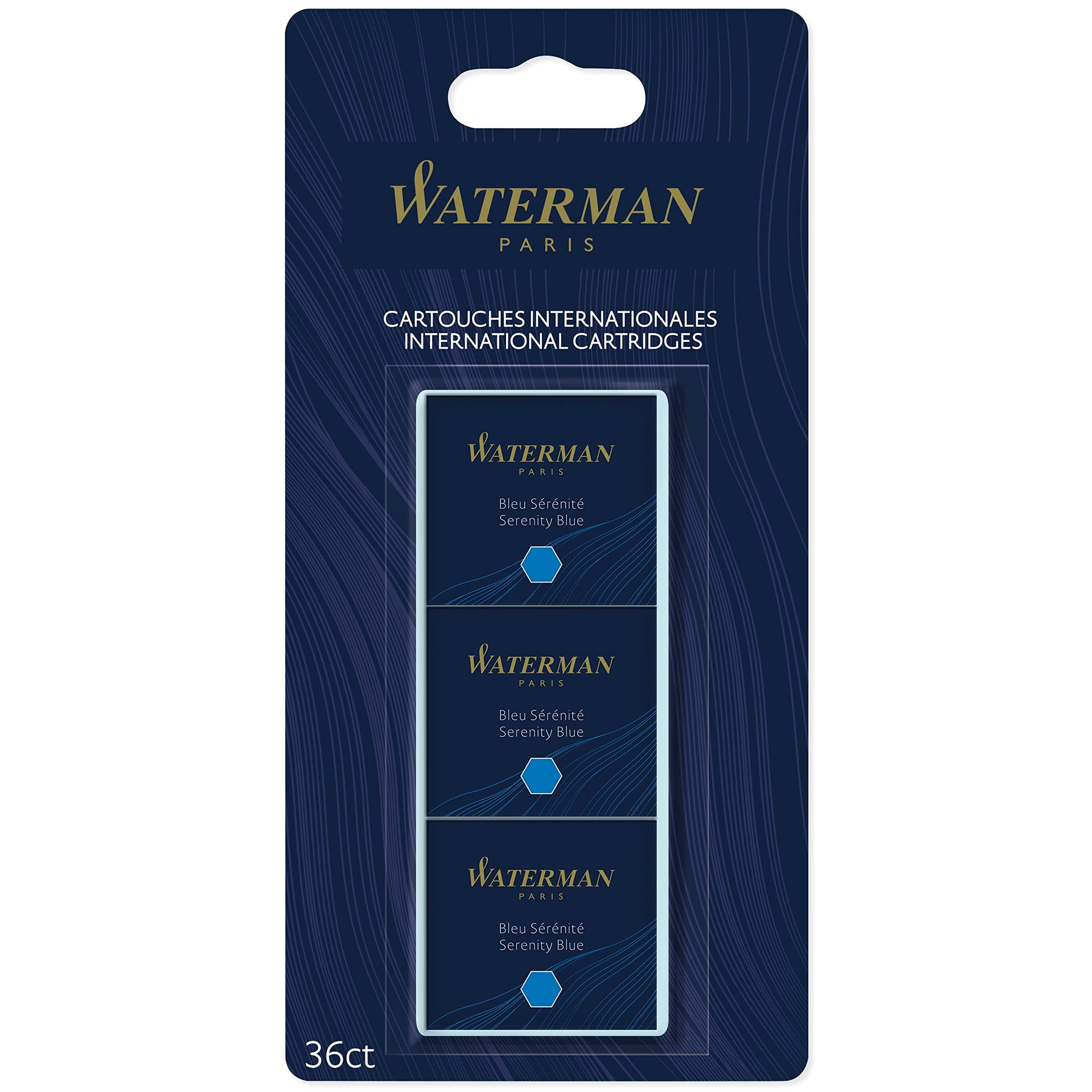 Waterman Wkłady atramentowe do piór | międzynarodowy standardowy rozmiar | Serenity Blue | 36 sztuk