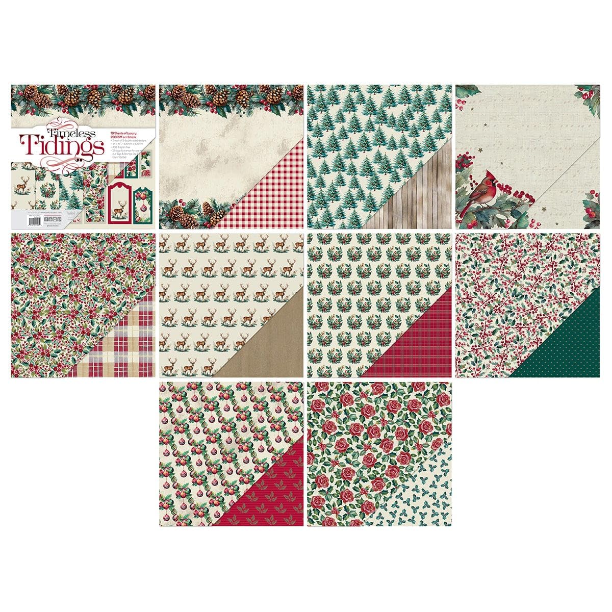 Tonic Studios Timeless Tidings, Christmas Scrapbook Paper 12 x 12", Craft Paper Pad, 18x Patterned Cardstock 200 GSM - Image 2