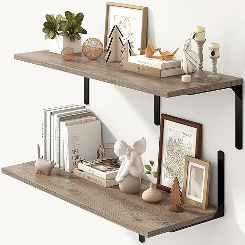 Miniatura 13 de Fun Memories Estantes flotantes para pared, estantes flotantes de 12 pulgadas de profundidad, juego de 2, estante montado en la pared con soportes