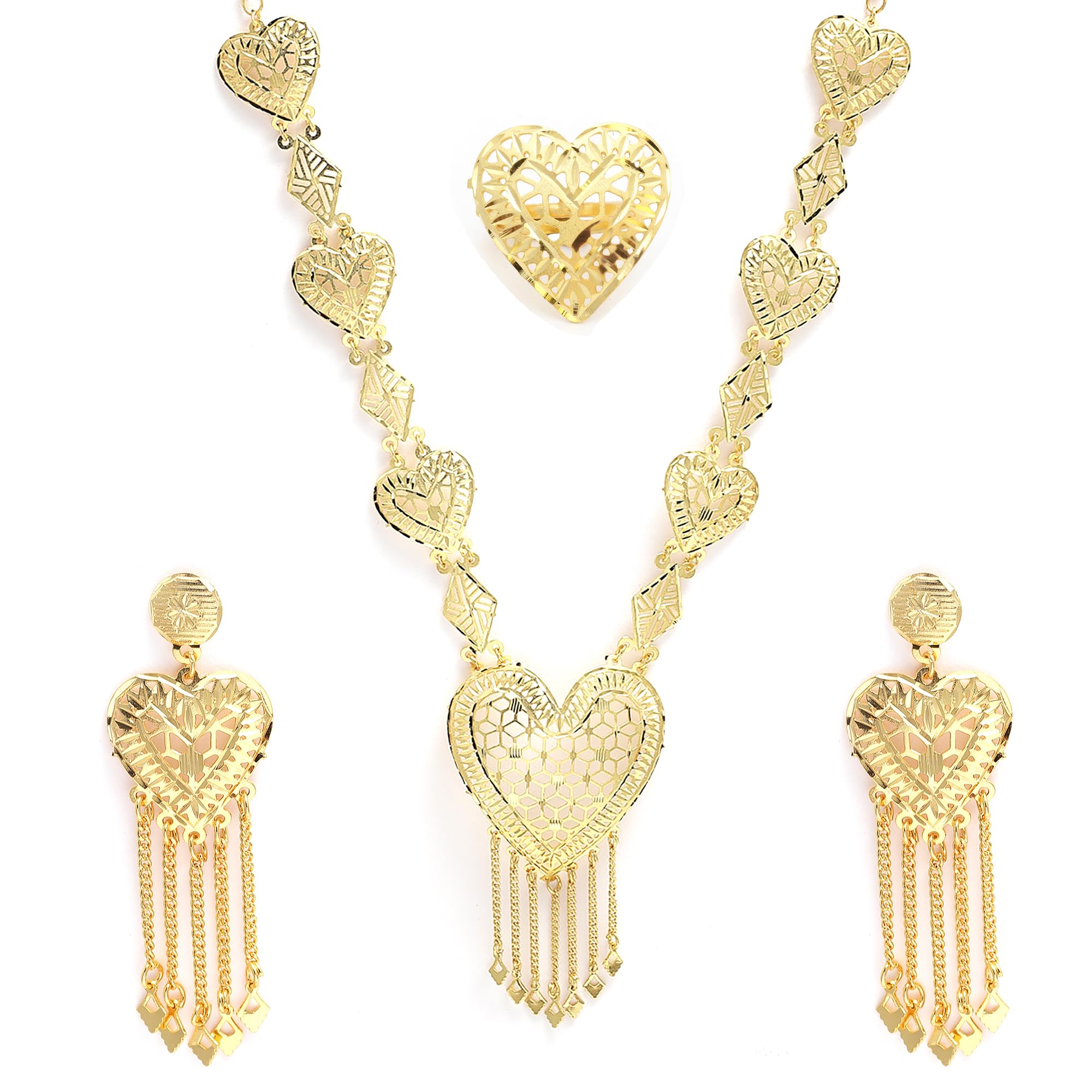 Rectangle Shaped One Gram Gold Plated Latest Long Chain Traditional Fashion Light Weight Necklace Earring Ring Jewellery Set for Women-image-41