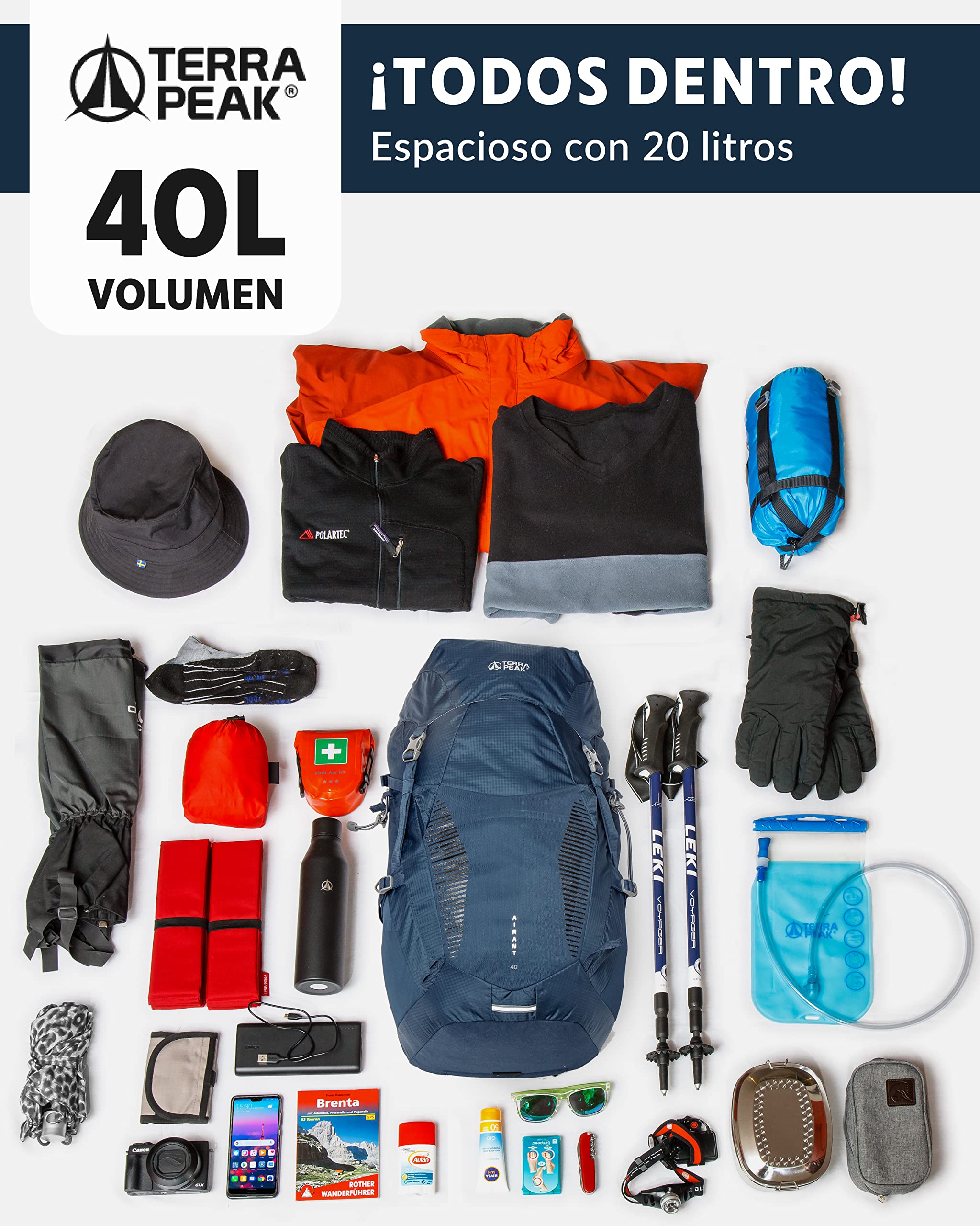 Terra Peak® Mochila de senderismo 20, 30, 40L para hombre y mujer (AIRANT) - Mochila de trekking, viaje y montañismo (ergonómica, impermeable) con ventilación en la espalda (transpirable)