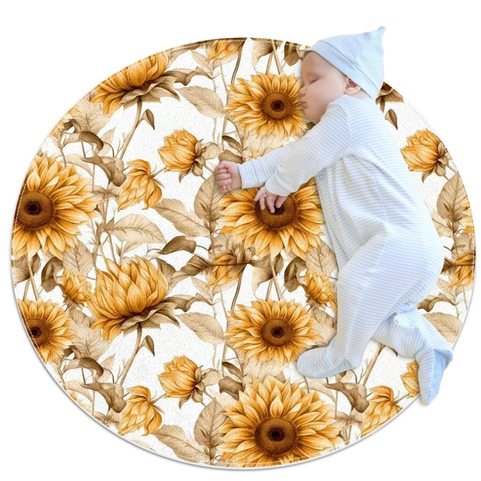 Tapis de salle de bain tournesol rond anti-glisse pour chambre enfant