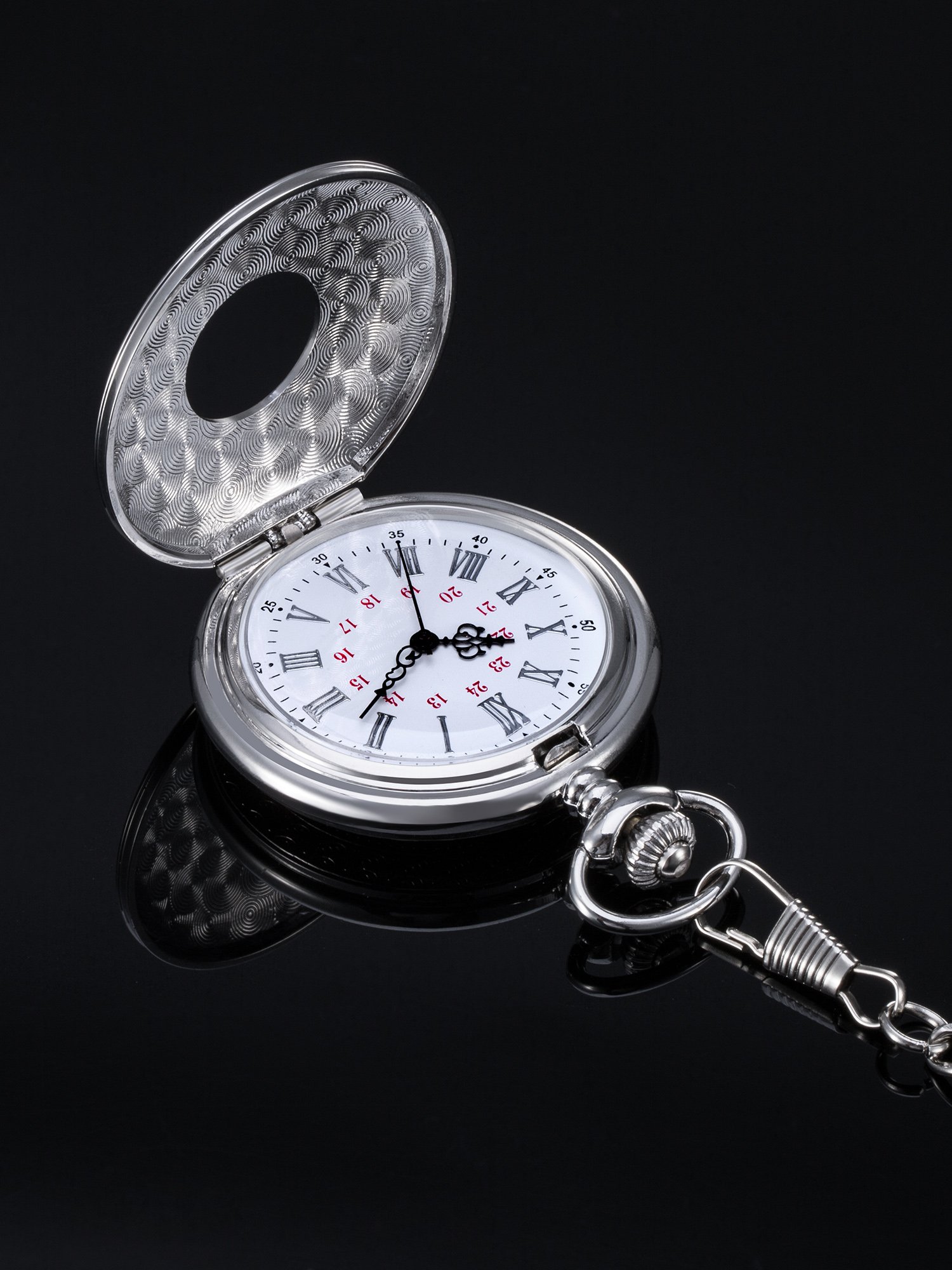 Orologi da Tasca, Numeri Romani Classici Argento con Catena(White)