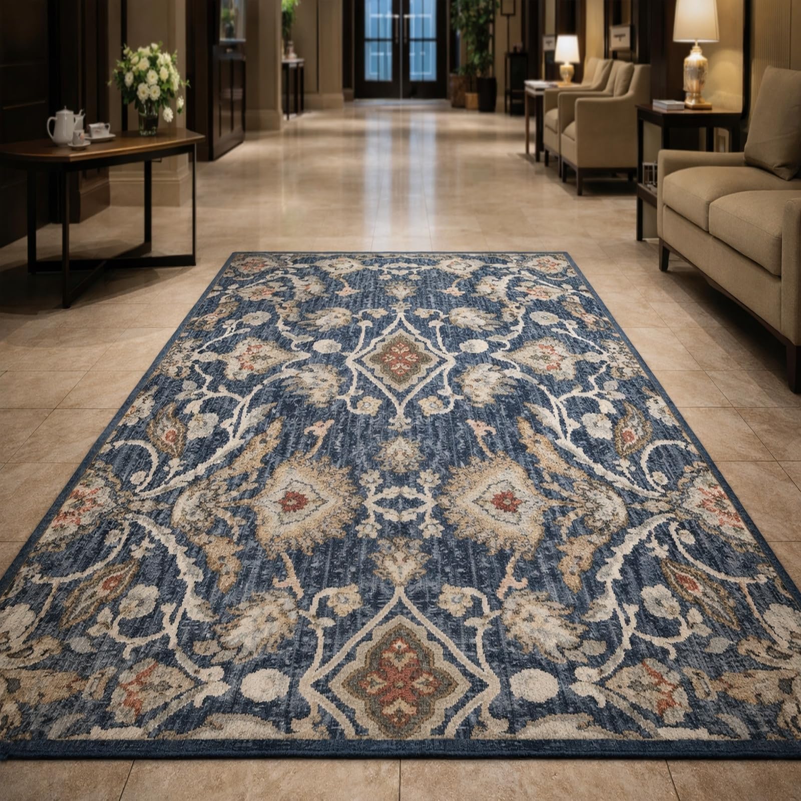 Tapis d'intérieur bleu blanc rouge 150x150 cm pour réchauffer l'atmosphère de votre chambre