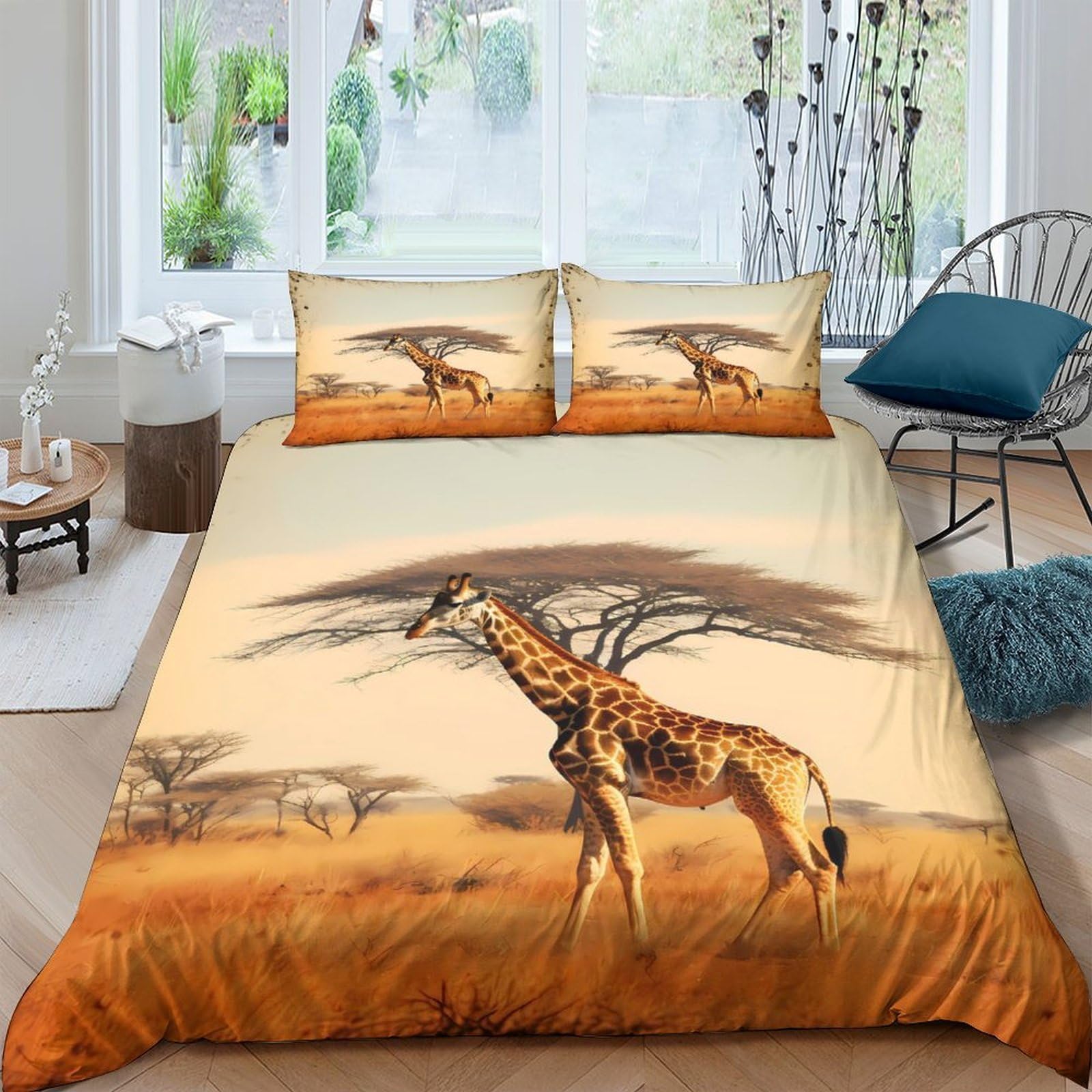 Ctjqhvkz Style-1 3D Printed African Savannah Fitted Sheet Microfiber Soft Breathable Giraffe Sunset Mattress Cover For Bedroom Decor Single（135X200cm）