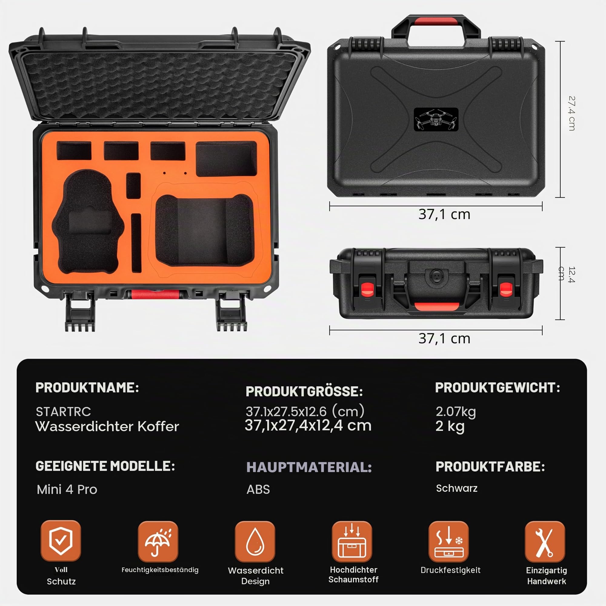 STARTRC Mini 4 Pro Waterproof Hard Case - Sichere Tragetasche für DJI Mini 4 Pro/Mini3 Fly More Combo Drohnenzubehör - Robuste und wasserfeste Aufbewahrung für DJI RC 2/RC-N2