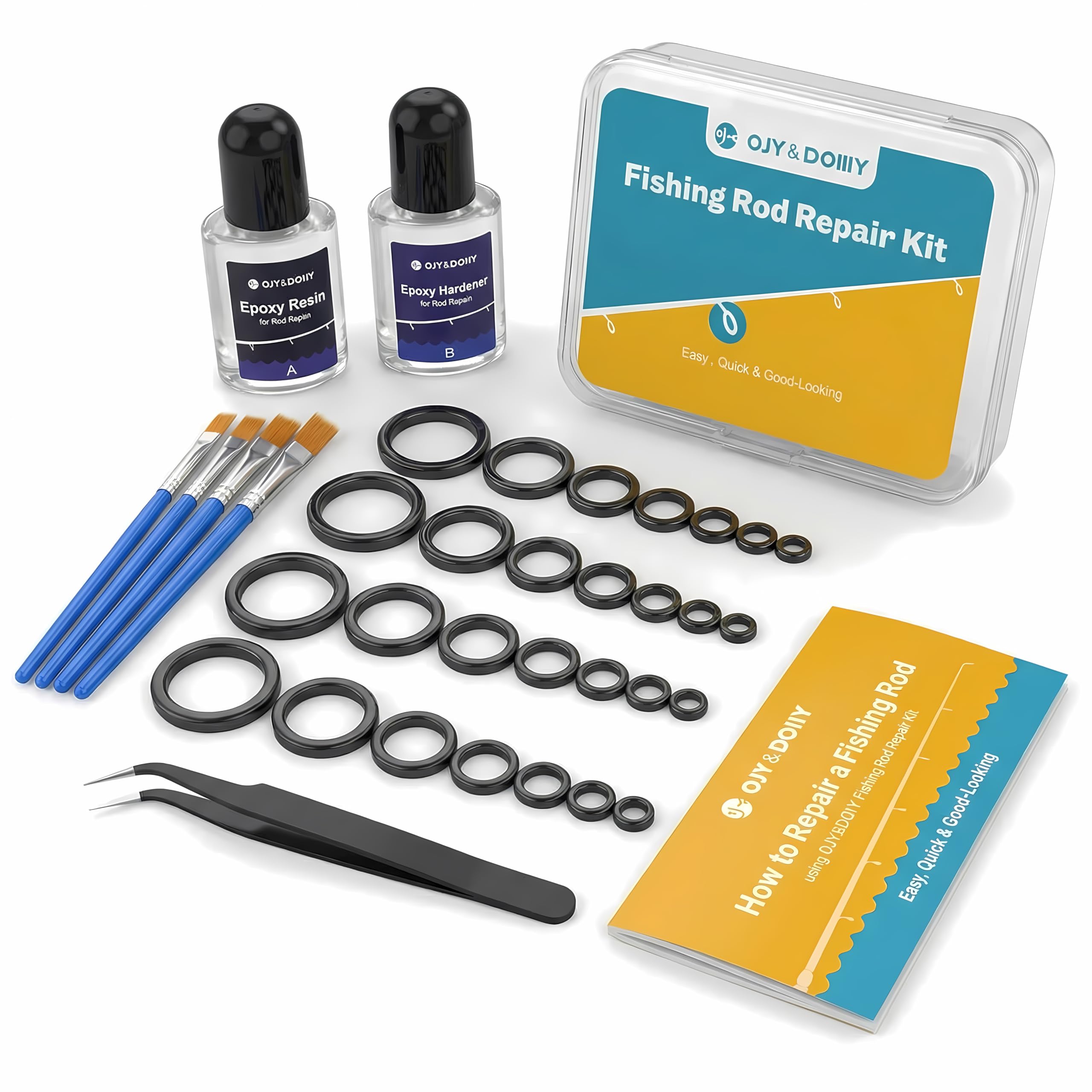Fishing Rod Repair Kit,Fishing Pole Eyelet Ceramic Insert Eyes Repair with 52 Guide Rings and Supplies