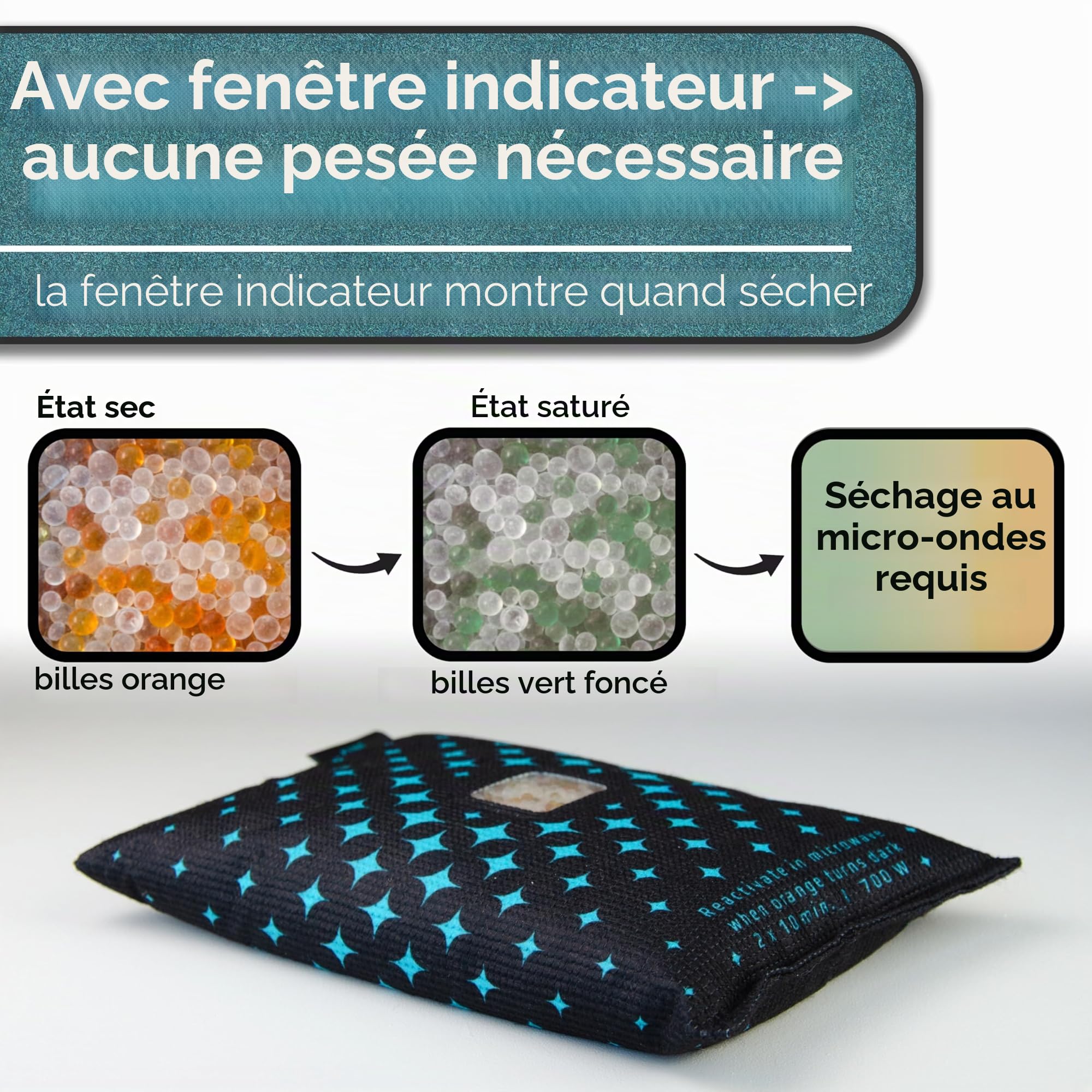 King Kong State Déshumidificateur pour voiture - Coussin déshumidificateur XXL 2 x 1,2 kg pour vitres embuées - Avec fenêtre indicateur et tampon antidérapant