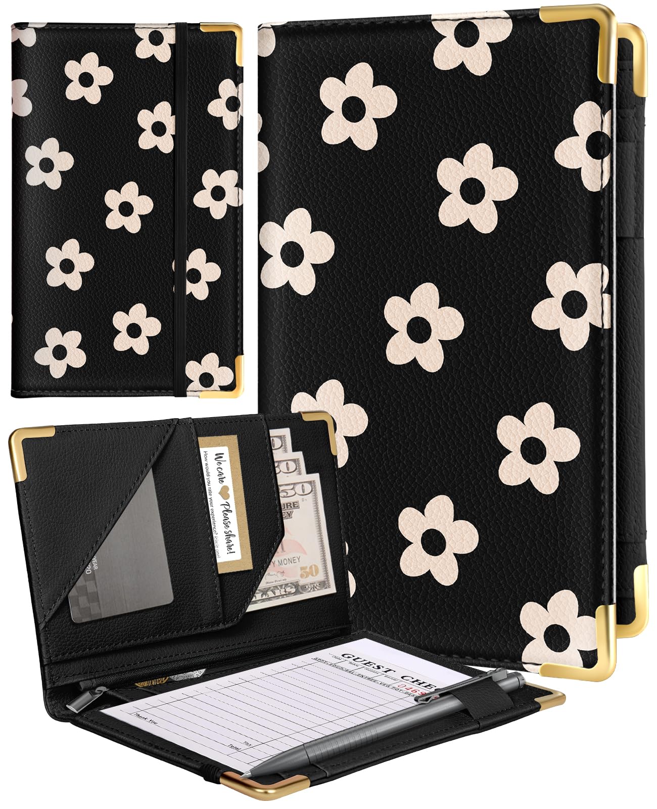 Slohif Server Book for Waitress Cute Serving Books with Zipper Pocket Accessories Leather Server Check Book Restaurant Waiter Server Booklet Organizer