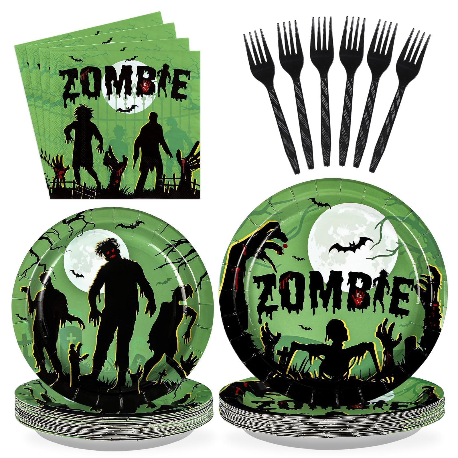 Grencian 96Pcs Halloween Zombie Party Supplies Serves 24