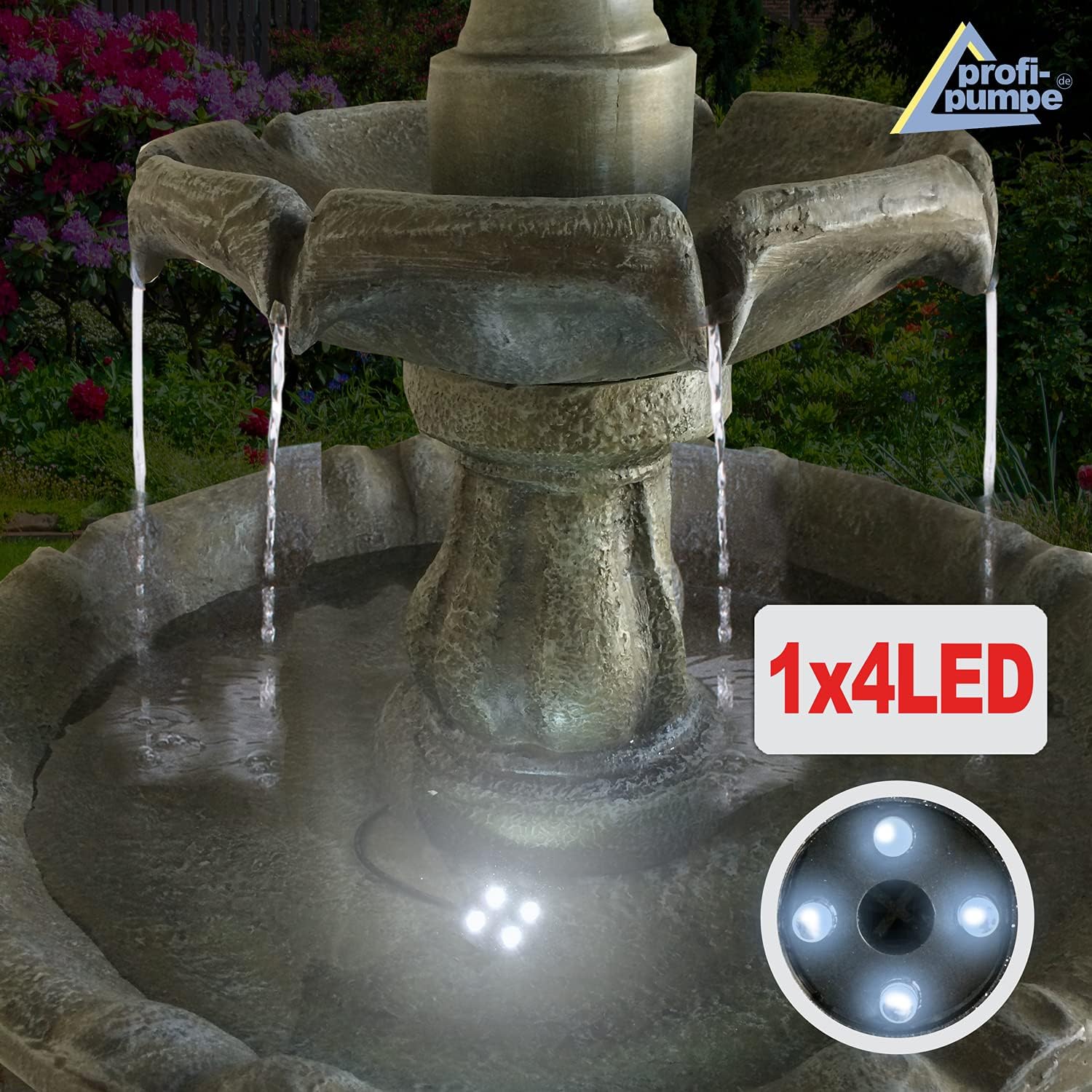 Fuente de jardín Fuente Solar Jardín clásico con batería de Iones de Litio y luz LED Fuente Baño de pájaros Cascada