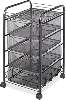 Safco Products Onyx Mesh 4 Drawer Rolling File Cart 5214BL, Black Powder Coat Finish, Durable Steel Mesh Construction, Swivel Wheels For Mobility - coolthings.us