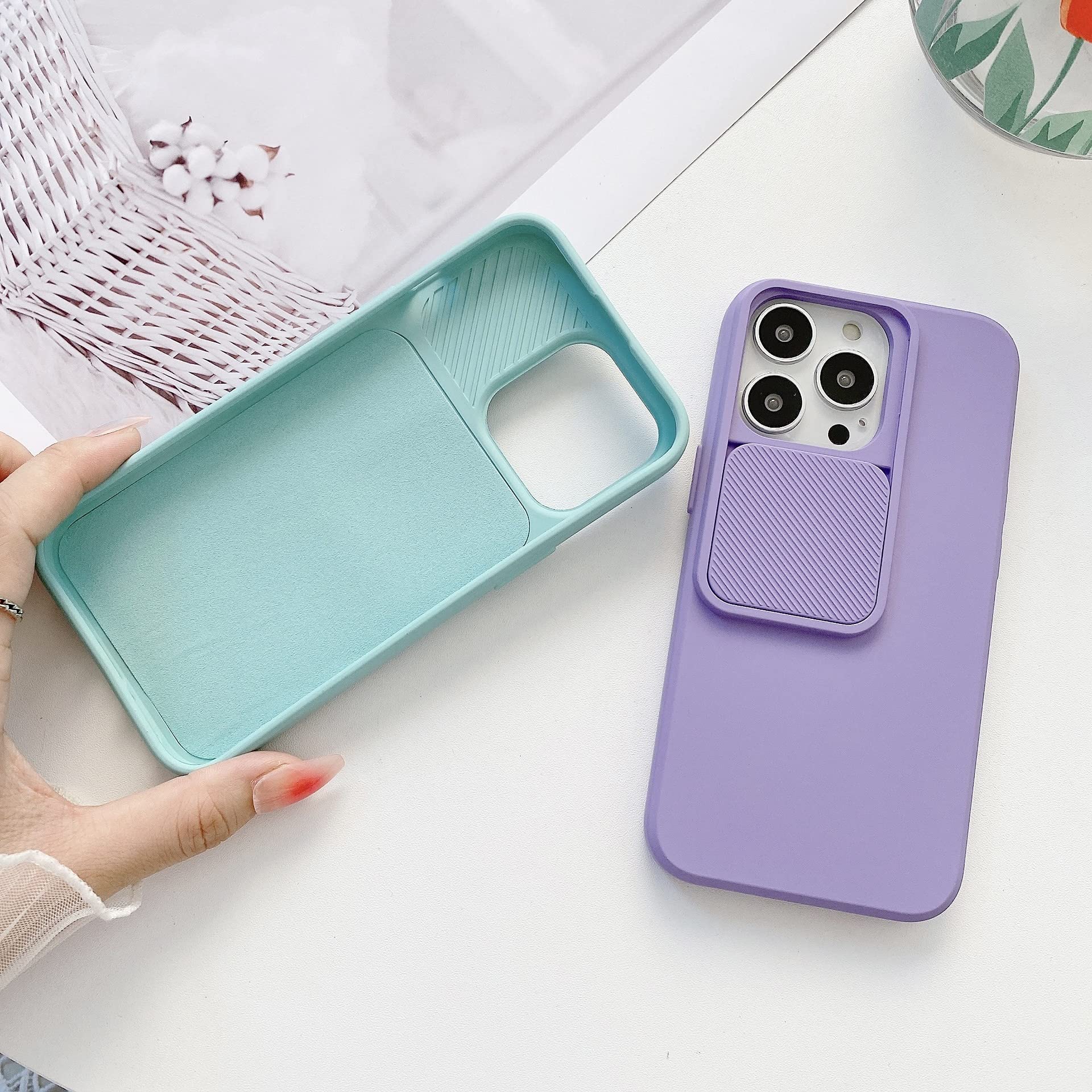 Cover Per IPhone 13 Pro Max Con Fotocamera Scorrevole – Custodia Sottile Antiurto, Fondo Rigido E Bordo In TPU, Blu, Protezione Obiettivo