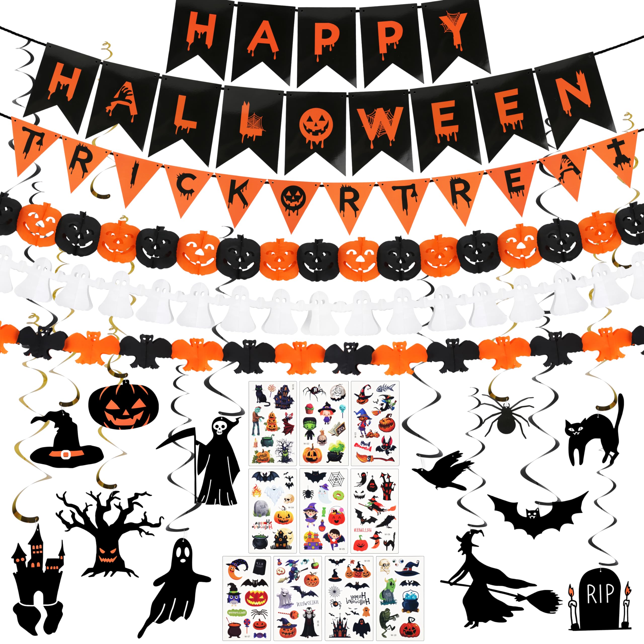 Pmueuff Kit De Décoration Halloween, Banderole Banniere Happy