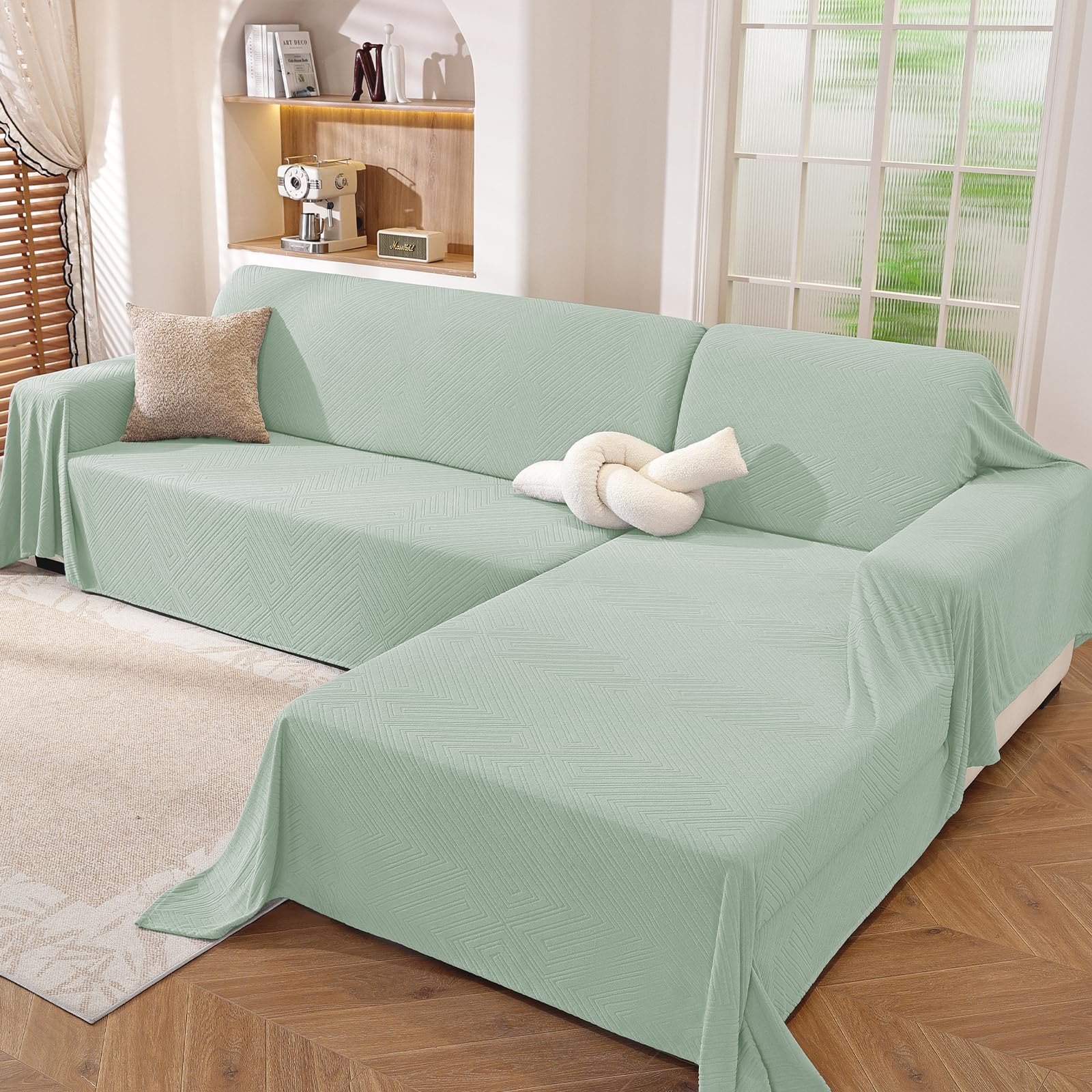Ystyle Funda Sofa Chaise Long 2 Piezas, Funda Sofa Rinconera Antimanchas Lavable, Capa Sofa Antideslizante Universal, Protector De Sofa, Colcha Sofa Suave Cómoda, Verde (200x300+200x340 CM) Global Recycled Standard Global Recycled Standard Global Recycled Standard