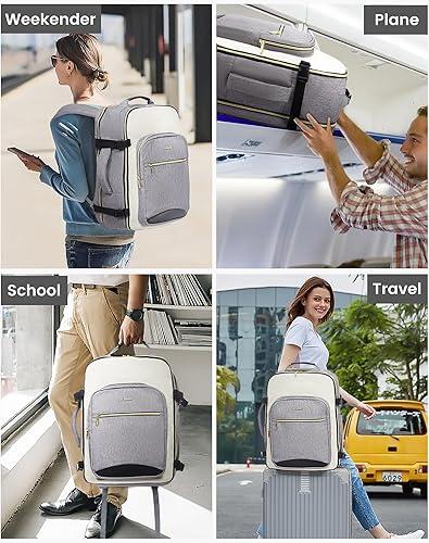 Miniatura 6 de LOVEVOOK Mochila de viaje grande para mujer, mochila para artículos personales, esenciales, Gris-beige-negro, Mochilas de viaje