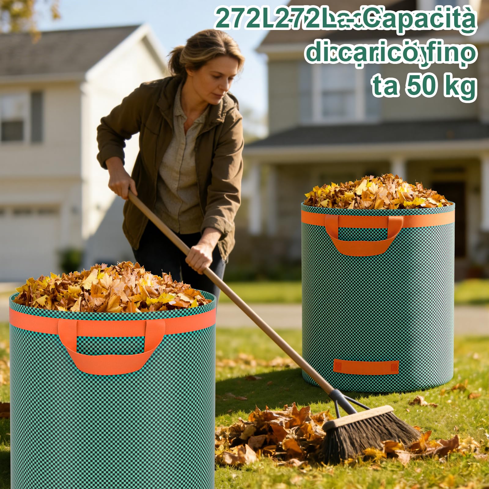 3x272L Sacchi per Rifiuti da Giardino Resistenti,Sacchi Giardinaggio Pieghevole,Sacchi Giardinaggio Riutilizzabili con Maniglie, Sacco Raccogli Foglie Autoportante
