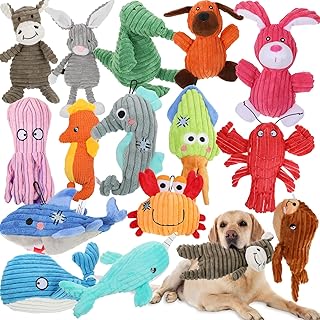 15 Pack Dog Squeaky Toys Bulk Large Plush Stuffed Dog Toys Chew Toys Set for Teething Interactive Pets Playing Toys Octopus Crab Pet Toys for Small Medium Large Dog Puppy