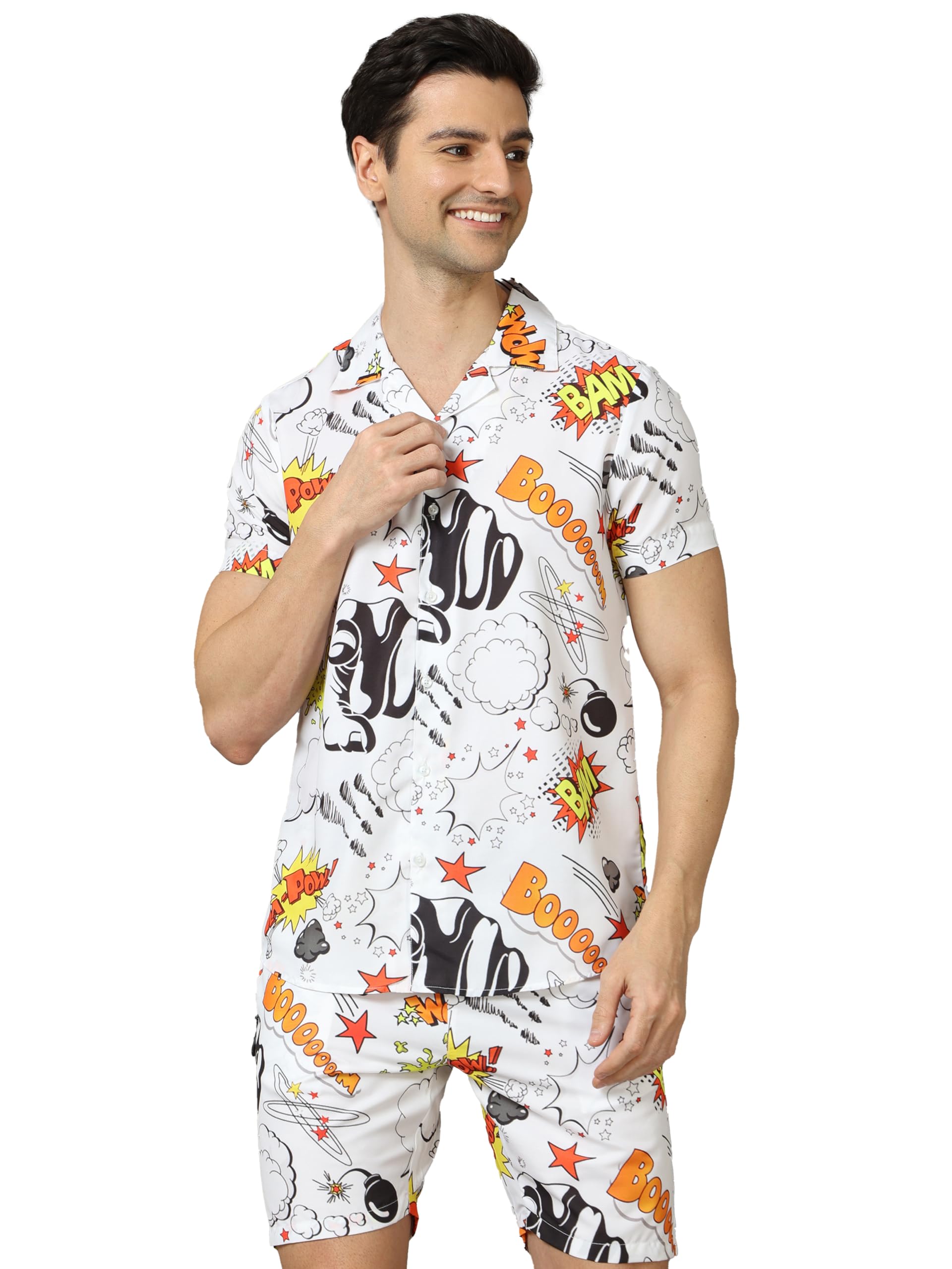 bushirt Mens Printed Regular White Color Night Suit Set-MNS0184-picture-40