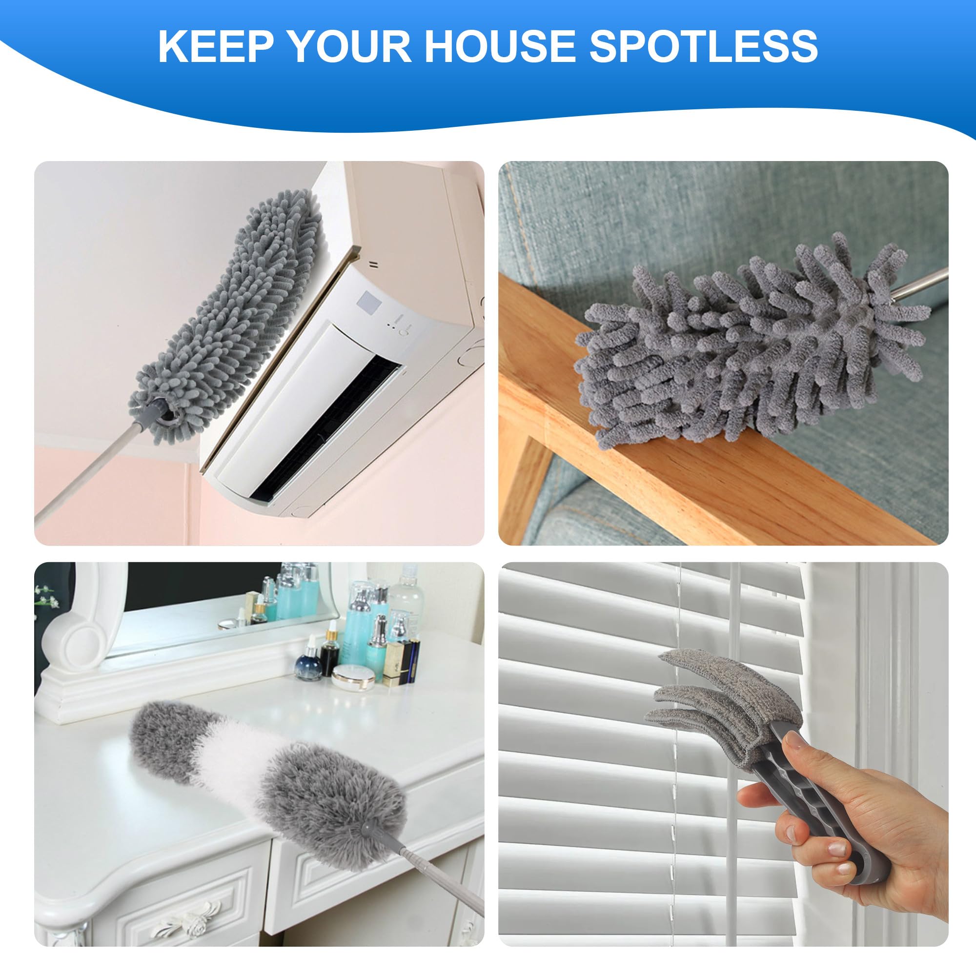 Kit De Nettoyage Télescopique 10 Pièces - Plumeau Pour Plafonds, Toiles D'araignées Et Ventilateurs - 11