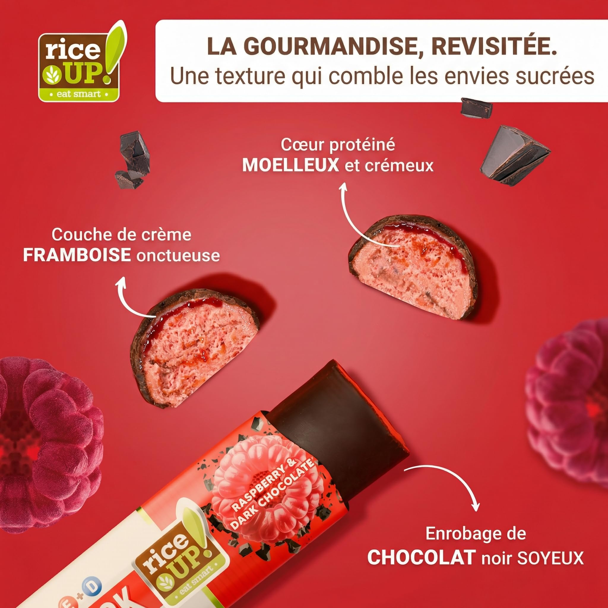 RiceUP! Barre Protéinée Framboise 30% – Barre Protéine Sans Sucre Ajouté, Sans Gluten & Sans Huile de Palme – Snack Protéiné Fitness & Nutrition Sportive – 15 x 40 g