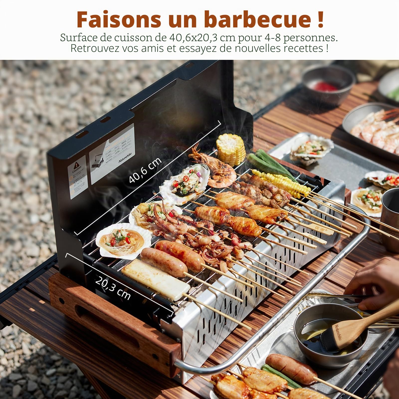 Naturehike Barbecue au Charbon de Bois Pliable 50,2 x 32,8 x 33,5 cm pour Ordinateur Portable - Barbecue de Camping Portable - Plateau de Table - Barbecue de Table pour l'extérieur - Noir