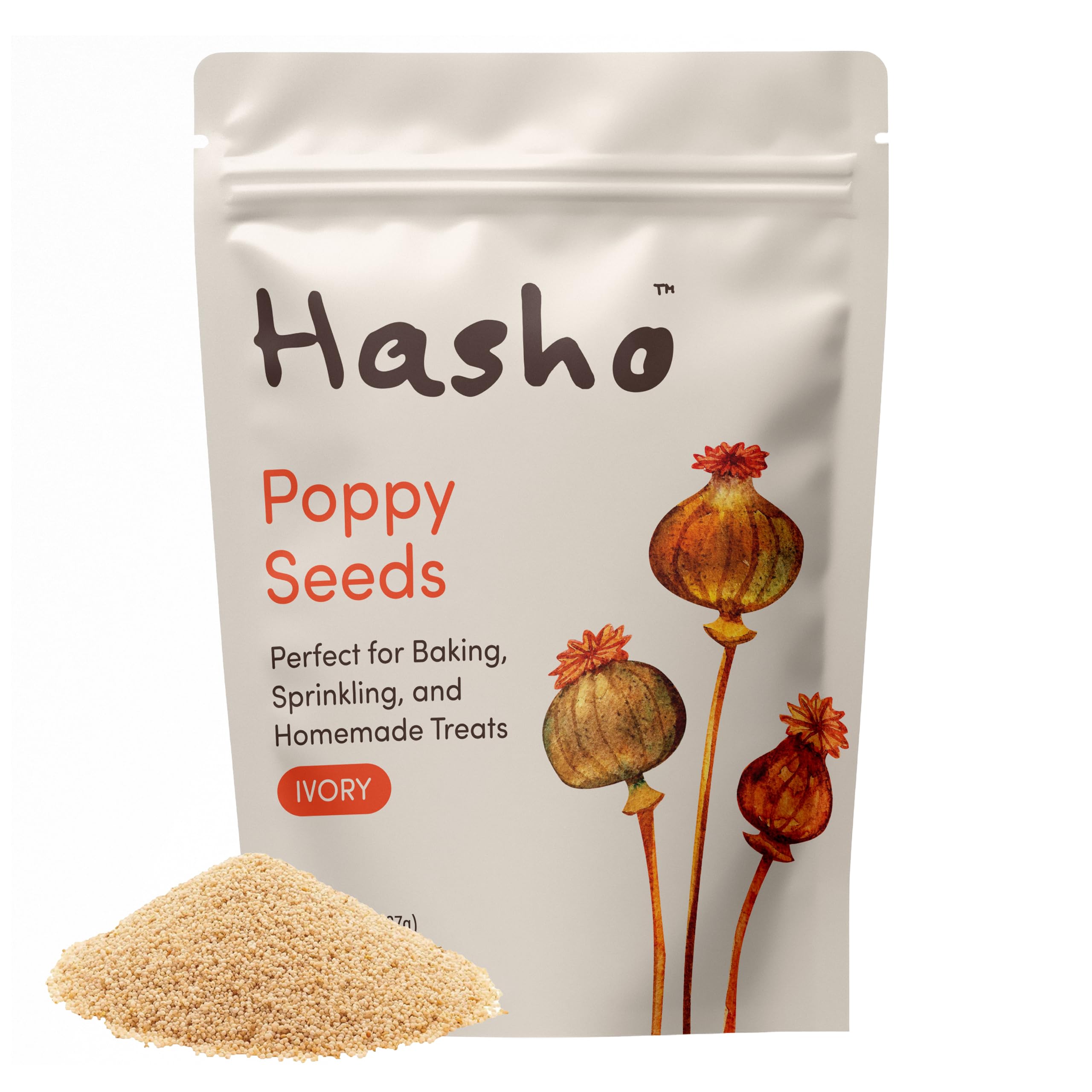 Hasho Whole Poppy Seeds – Ivory (8 oz) – Non-GMO, Vegan – For Baking & Sprinkling