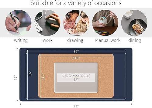 Miniatura 6 de RENMTURE Alfombrilla de escritorio de doble cara corcho natural y piel sintética para oficina y trabajo en casa protector de escritorio