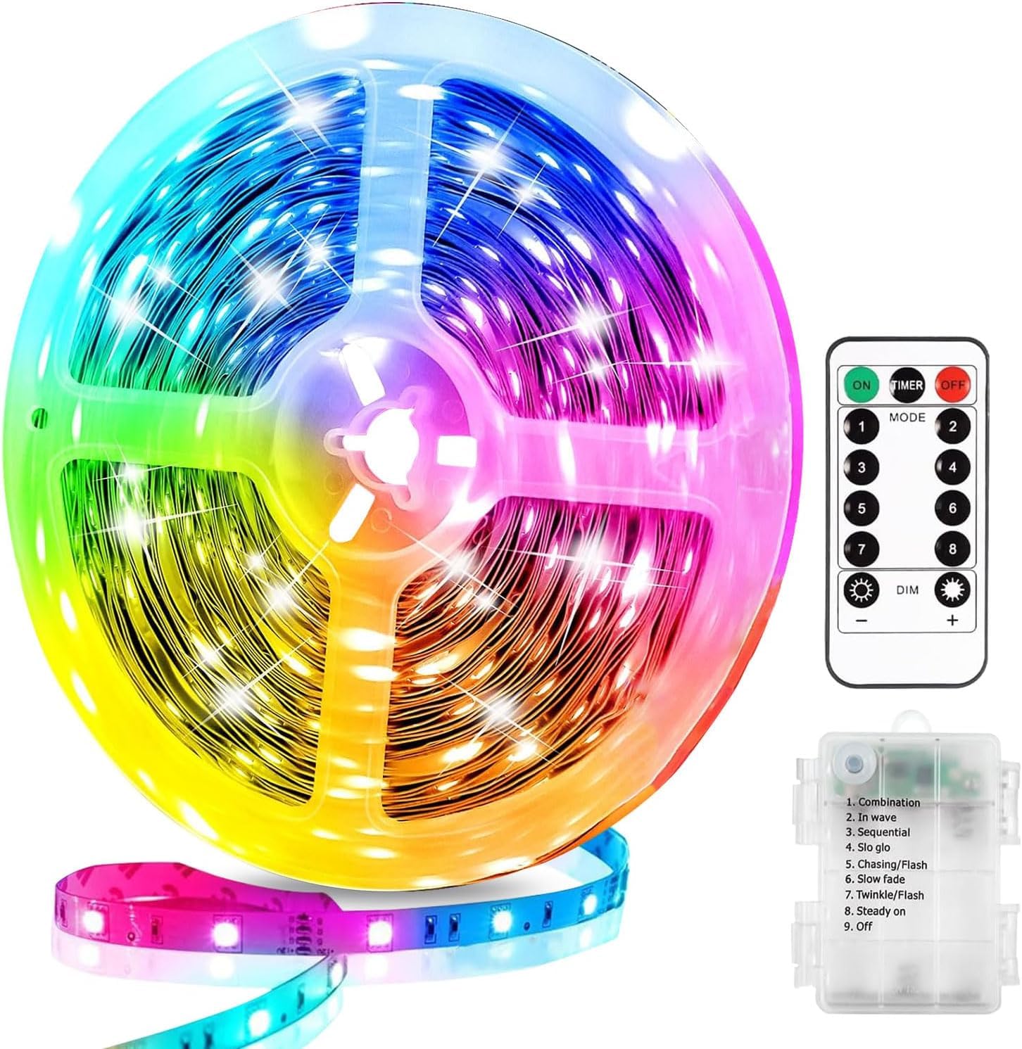 YeahBoom LED Streifen Batteriebetrieben,1 Meter LED Strip Selbstklebend,mit 8 Modi Timer Fernbedienung,Wasserdicht Lichtleisten Flexibler Schneidbar,für Schlafzimmer Schrank Zuhause Dekoration(Bunt)