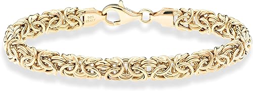 Miabella Pulsera bizantina de oro italiano de 18 quilates sobre plata de ley para mujer, hecha a mano en Italia