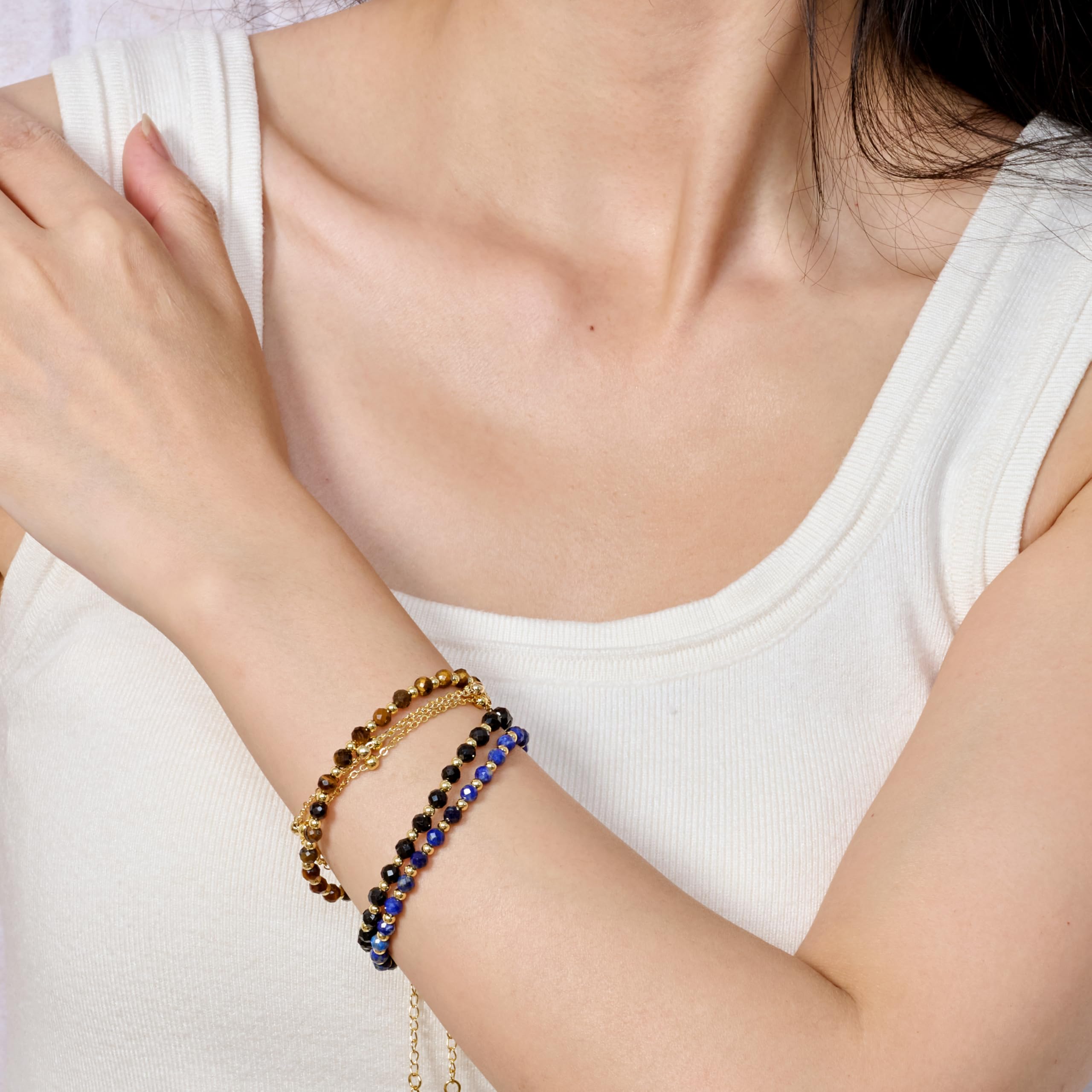 Farfume Bracciale Pietre Naturali per Donna Perle in Pietra Naturale da 4mm Gemme Lavorate a Mano Gioielli Ideale Regalo
