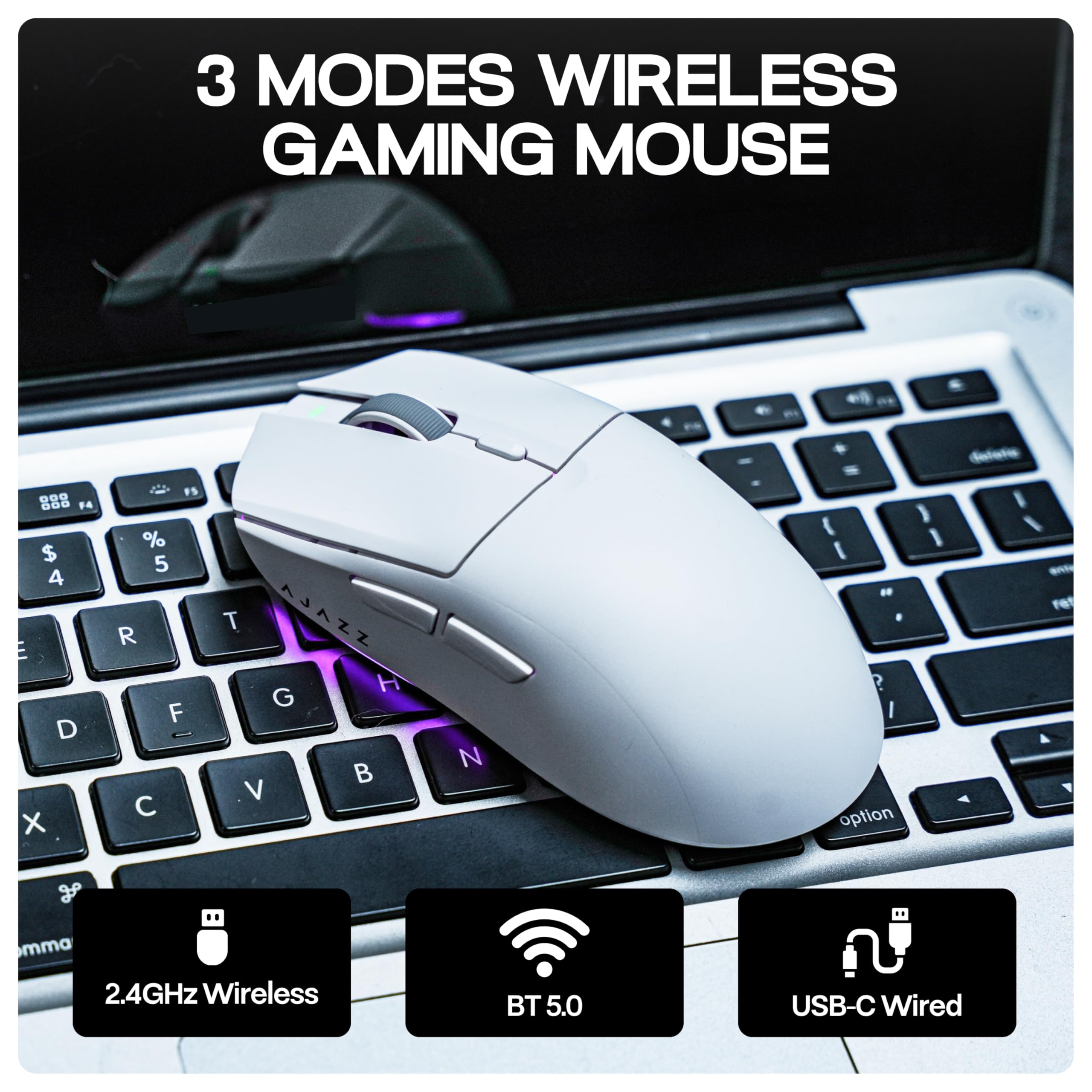 MechLands AJAZZ AJ139 V2 MC Mouse da gioco con base di ricarica, regolabile 12.000 DPI, sensore PAW3311, mouse wireless a 3 modalità, batteria da 500 mAh, frequenza di polling 1000, peso leggero 66 g