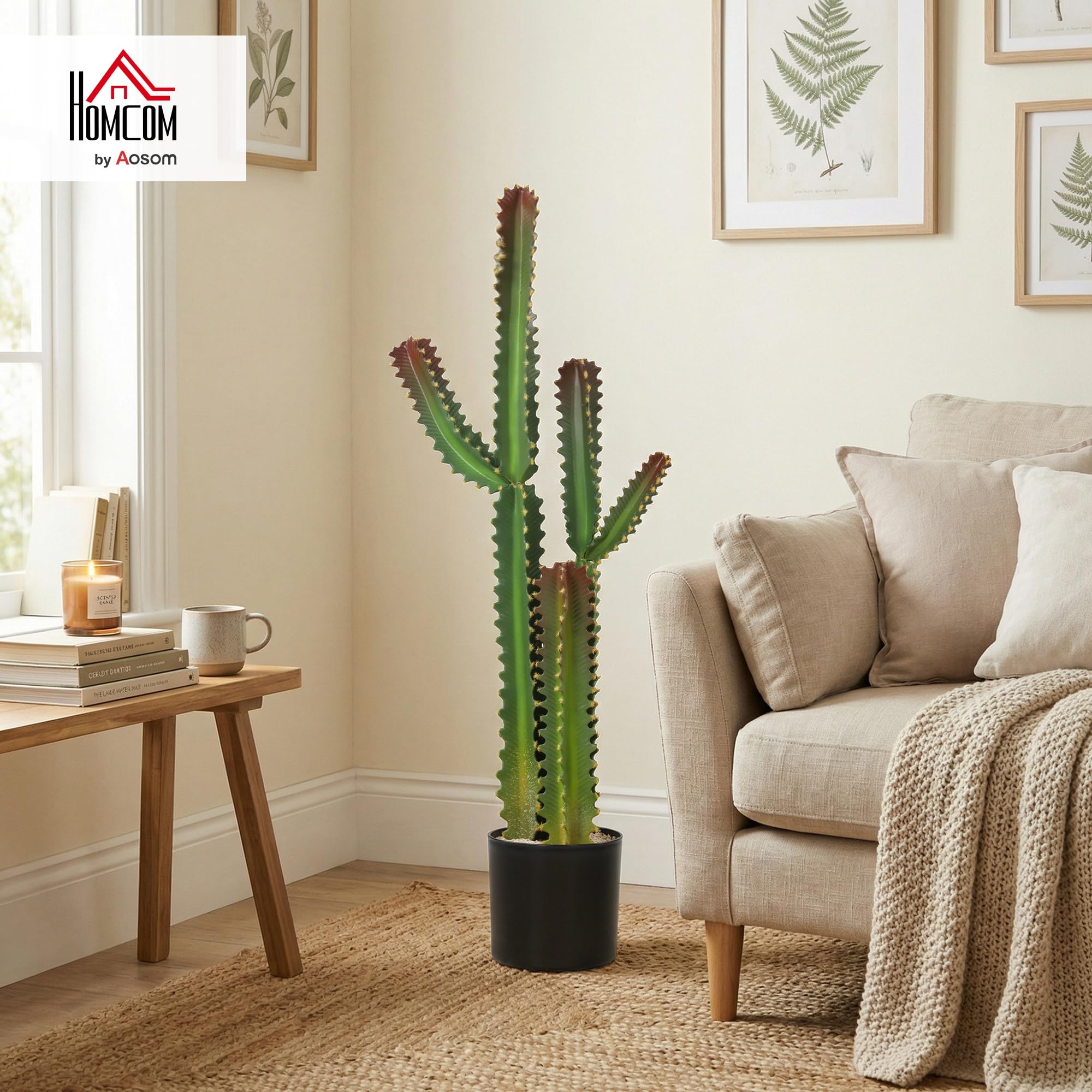 HOMCOM Plante Artificielle Intérieure 111 cm Cactus Artificiel en Pot Vert