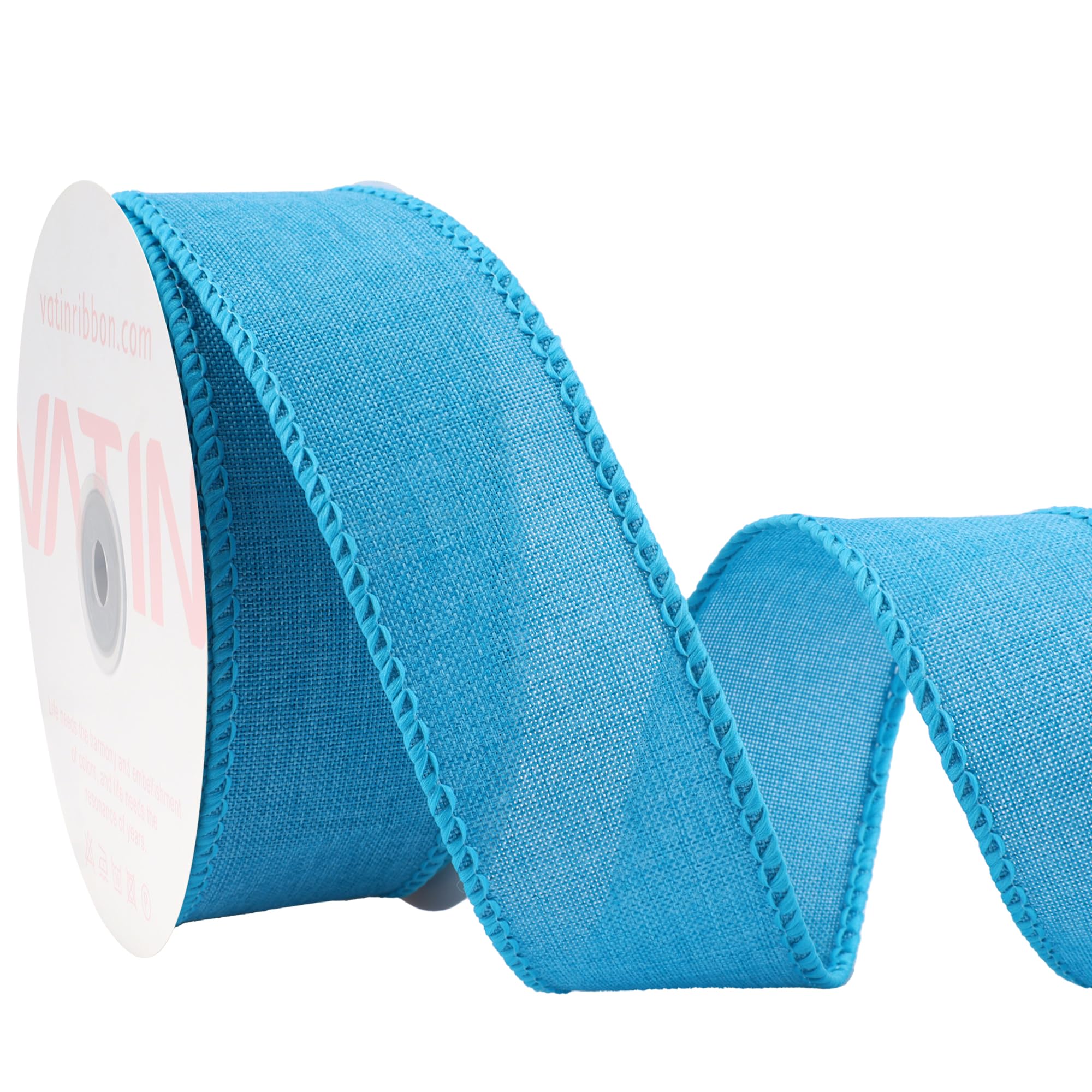 VATIN Linen Wired Ribbon,1-1/2 Inch X 10 Yard,Turquoise Blue Burlap Wired Ribbon for Big Bow Crafts,Wreaths, Christmas Tree Decoration,Gift Wrapping