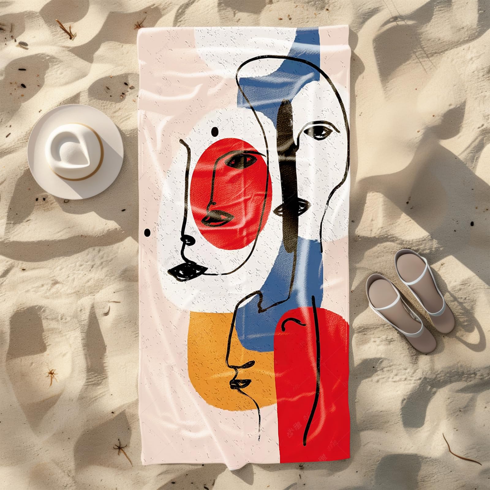 Generisch XXL Strandtuch Microfaser 180 X 90 Rot Blau Gelb Muster Strandhandtuch Groß Kompakt Und Sandfest Schnelltrocknend Reisehandtuch Für Den Strand Gym Travel Sauna