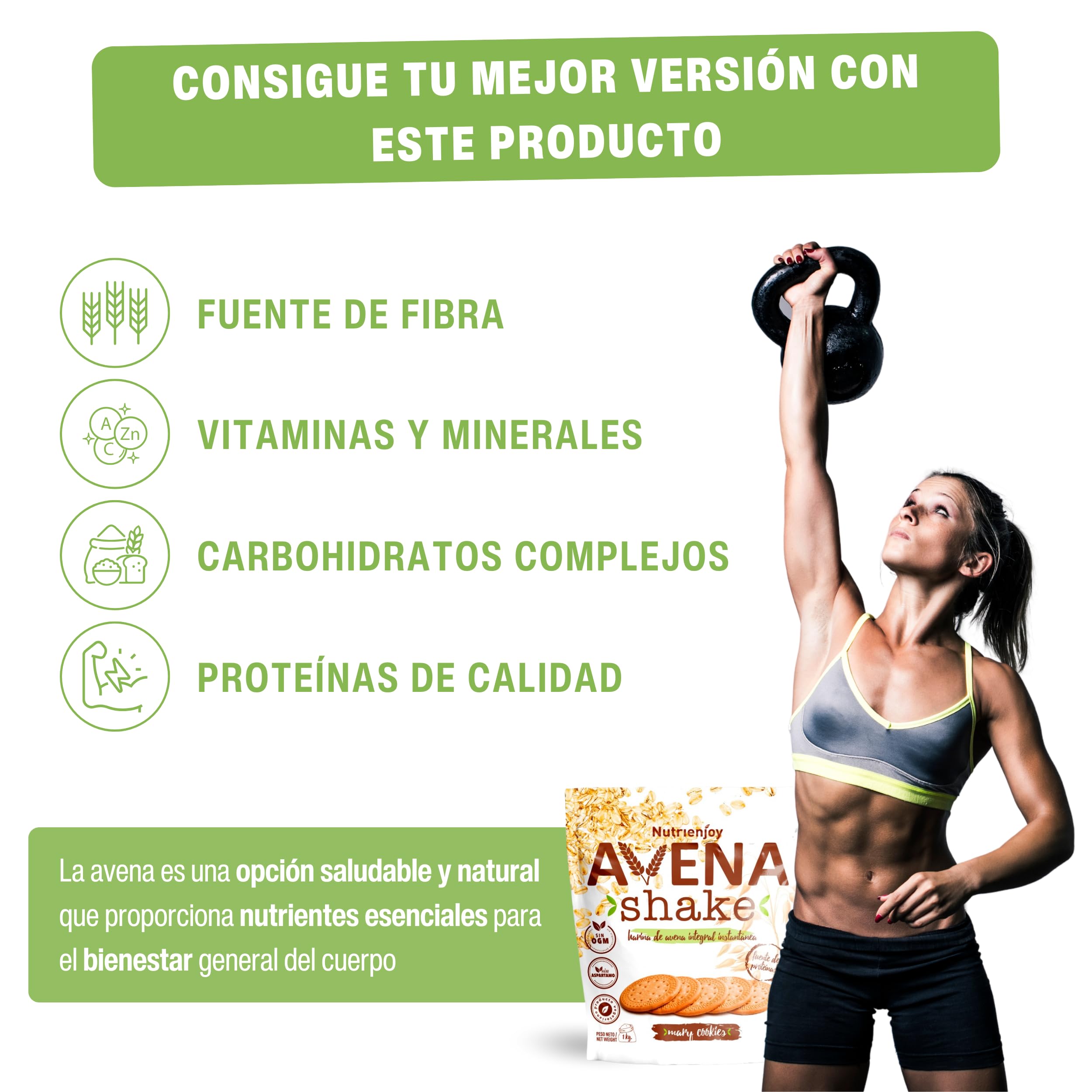 NutriEnjoy - Avena Shake 1Kg | Copos de Avena Integral Molidos | Harina de Avena Sabores | Avena en Polvo | Harina de Avena Integral | Avena Instantánea Sabores Deliciosos (Mary Cookies) - 5