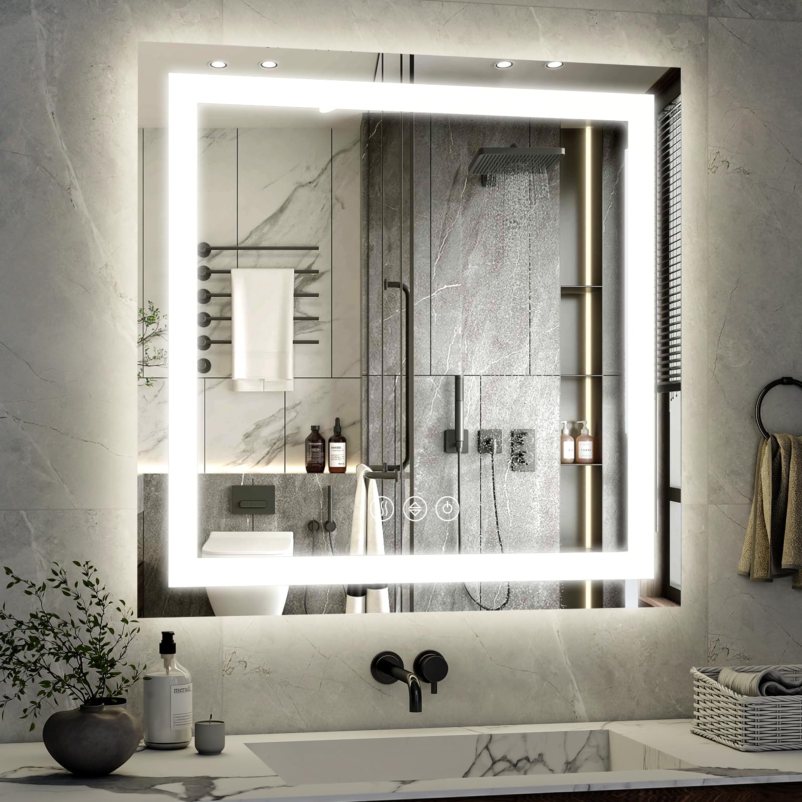 XRAMFY 36"X36"LED Bathroom Mirror, Backlit + Front Lit Wall Mirror