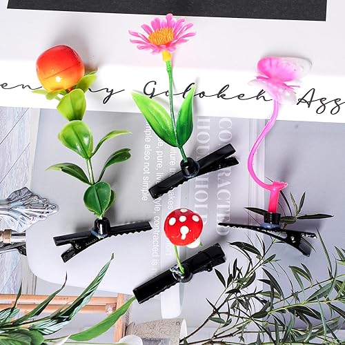Miniatura 4 de 32 pinzas para el cabello con brotes de frijoles, divertidos clips de brote aleatorio, estilos mezclados para plantas, hierba, flores, mariposas,
