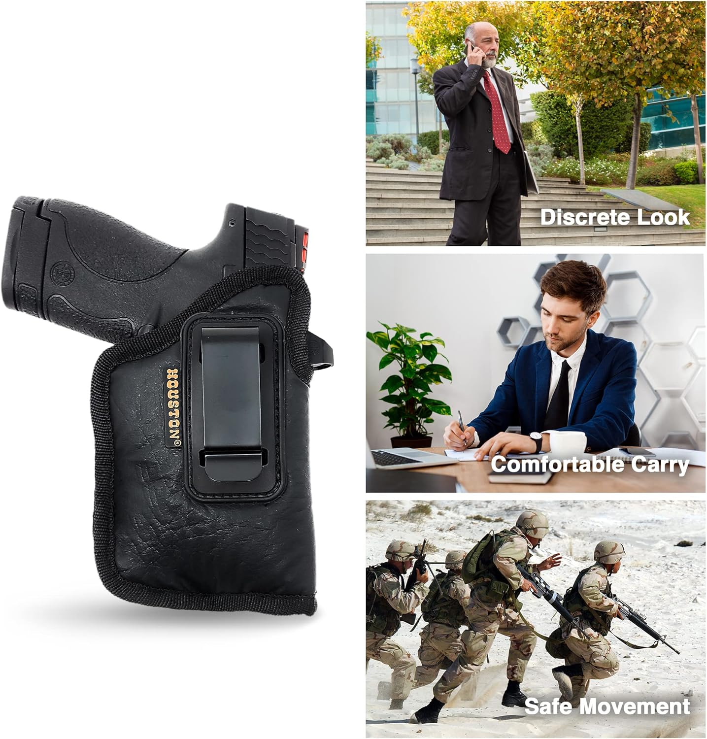 Houston Gun Holsters IWB Optic & Laser Gun Holster – ECO Leather Inside Waistband – Fits Subcompact 9/40/45 incl GLK 19/23/32/45/48, Sig P365 XL/Macro, S&W M&P Shield Plus, Canik Mete MC9