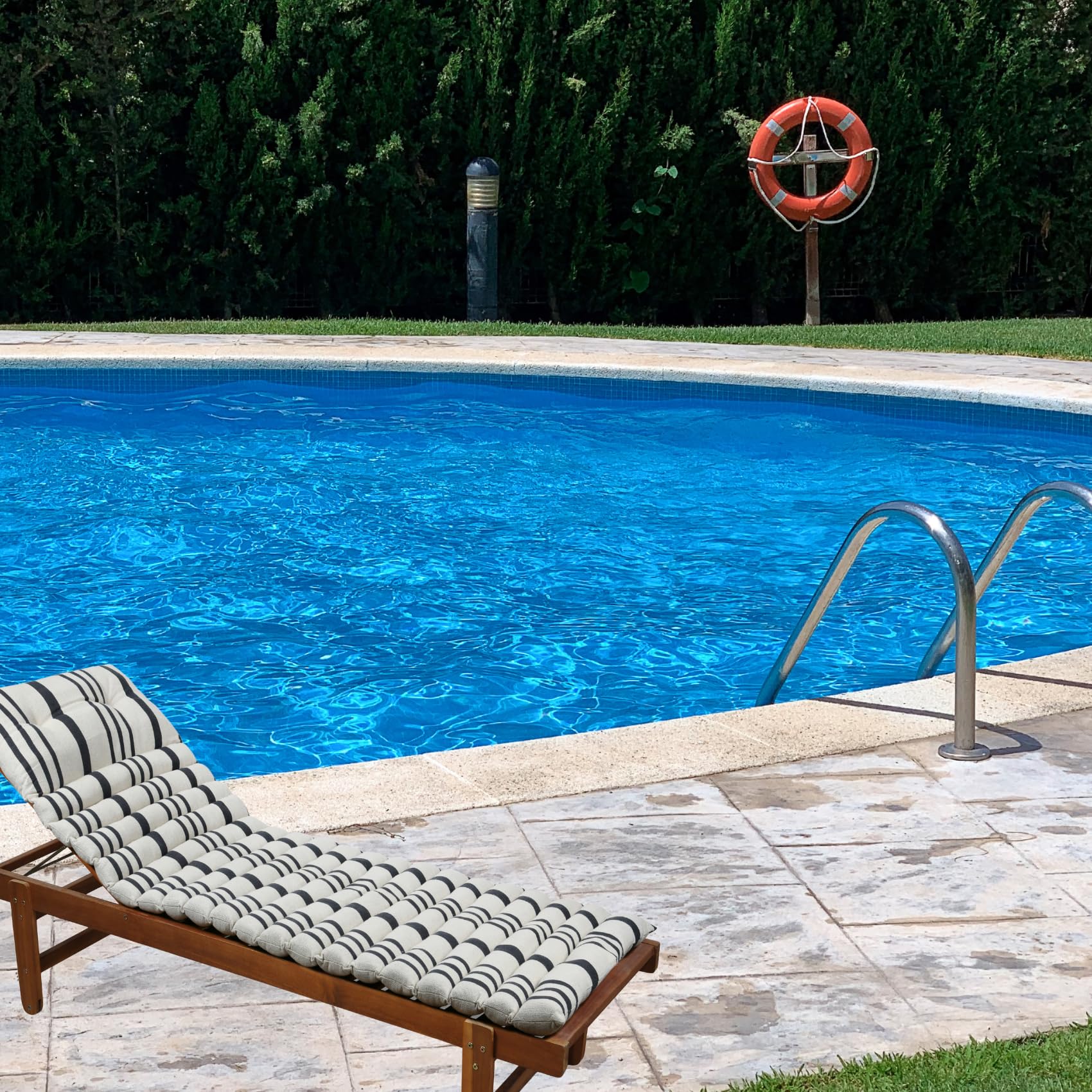 Lovely Casa - Matelas Bain de Soleil extérieur à Rayures Coton Gris foncé 180x60 cm