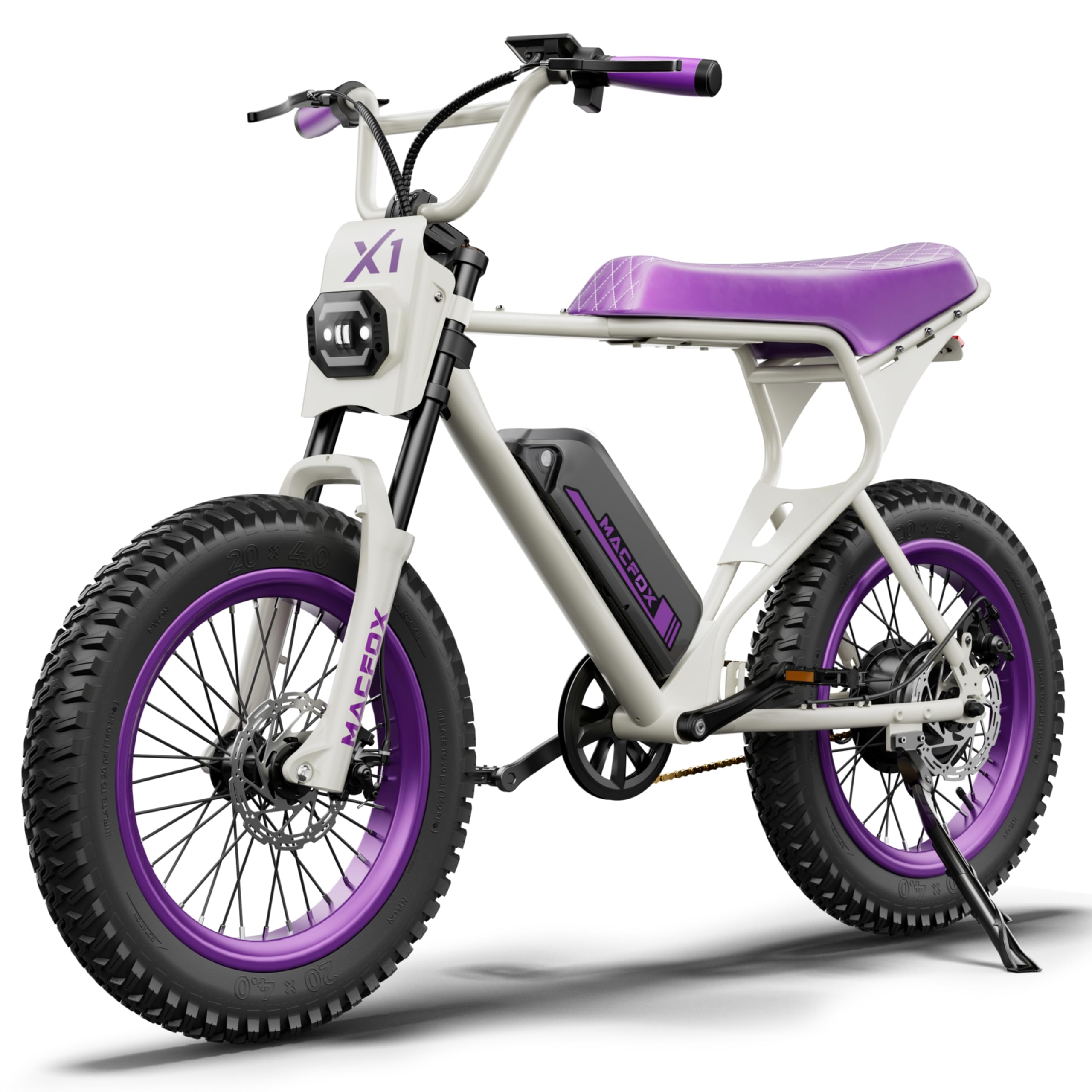 MACFOX X1S Electric Bike for Adults, 20" Fat Tire 25 MPH & 38 Miles 3 Gears 48V 10.4Ah Removable Battery, Torque 65 NM All-Terrain E Bike for Mountains, Snow, Sand, Road（US Warehouse）