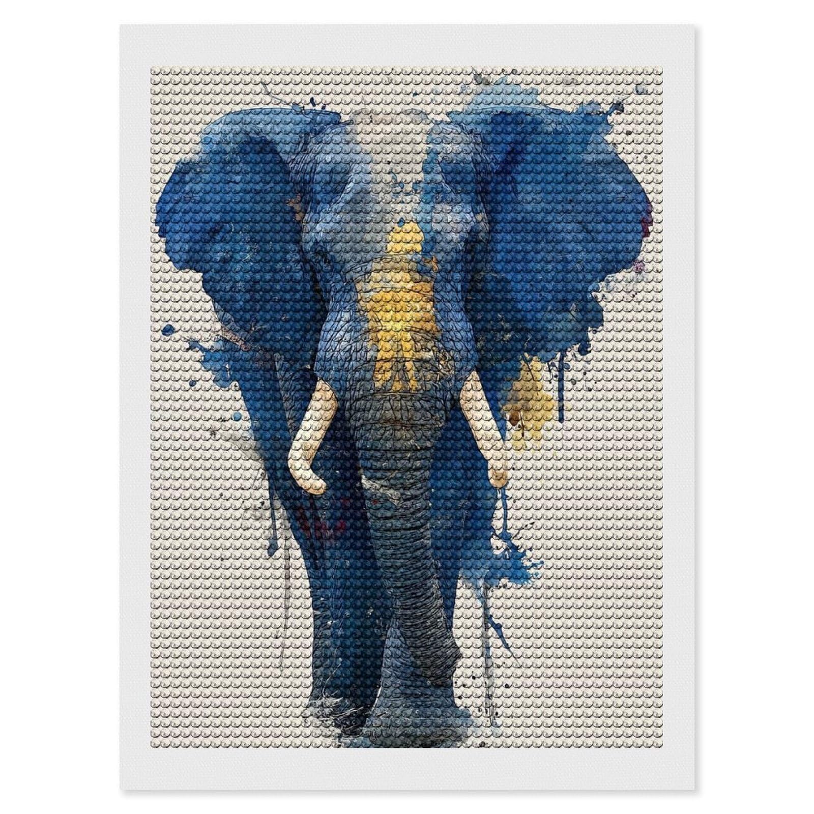 Junmoney Watercolor Elephant Portrait Diamond Painting Canvas Set 12"x16", Satisfying Creative Project, Easy to Follow Symbols, Fun Craft Experience