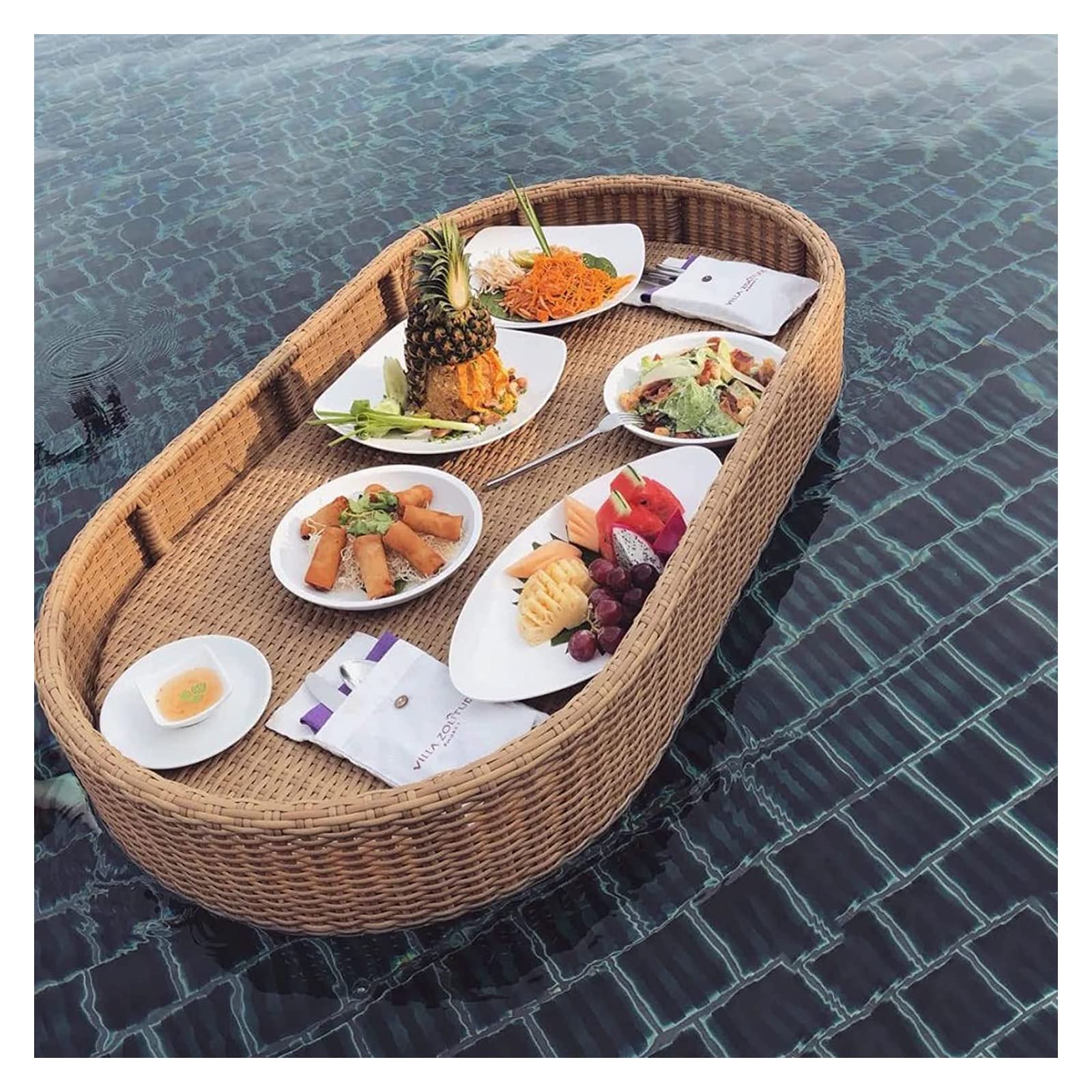 Plateau de Service Flottant de Luxe, Plateau de Piscine, Plateau de Petit-déjeuner Flottant en rotin Jaune, Plateaux de Service flottants ovales, Bar de Table, Plateaux de Service de Piscine