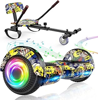 SISIGAD Hoverboard Kart, Hoverboard Tout Terrain Auto-équilibré de 6.5" Pouces avec Haut-parleurs Bluetooth et Lumières LED Hoverboard Enfant