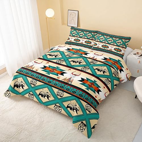 QOOMO Juego de ropa de cama tribal geométrico azteca, patrón de oso salvaje, garra de oso, juego de edredón 3D, decoración de dormitorio, patrón de