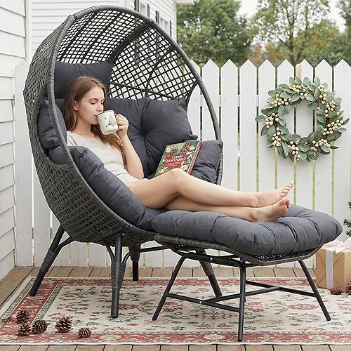 Miniatura 3 de NICESOUL Silla de huevo de patio con otomana, silla de descanso para interiores y exteriores, acogedora silla circular redonda de gran tamaño, 440