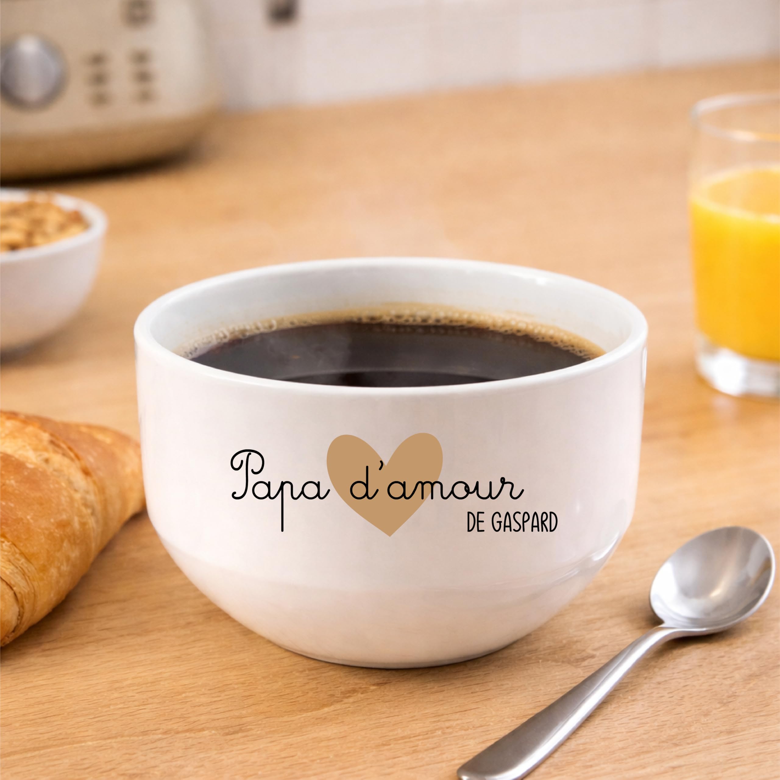 Bol Papa d'Amour Personnalisé 600 ml – Cadeau Fête des Pères Original – Bol Prénom Enfant Petit Déjeuner