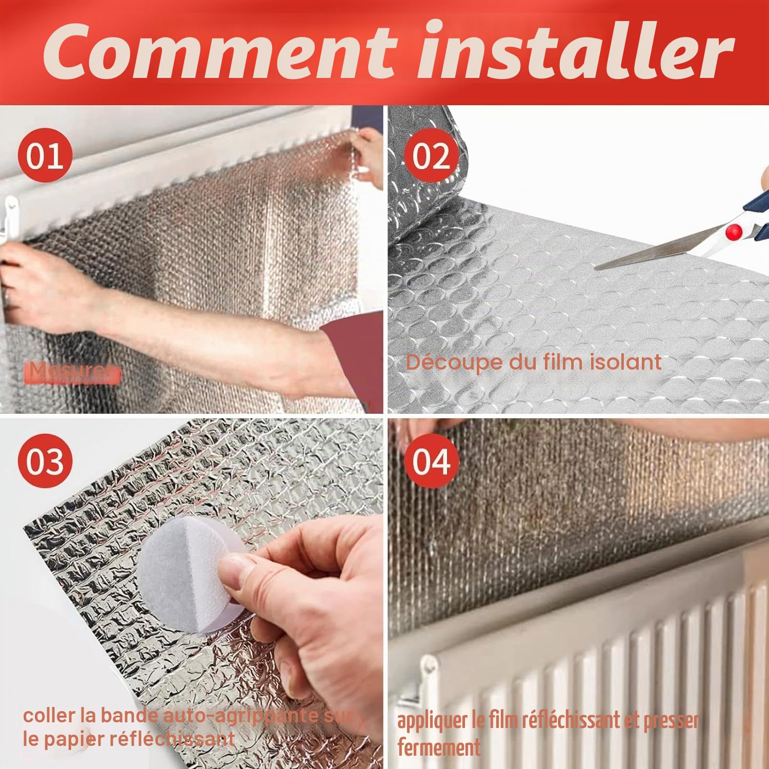 KAHEIGN Feuille D'isolation de Radiateur, 5m x 60cm Réflecteur de Feuille D'isolation à Bulles 4mm D'Épaisseur Film de Radiateur à Enveloppe Réfléchissant la Chaleur avec 12 Tampons Adhésifs