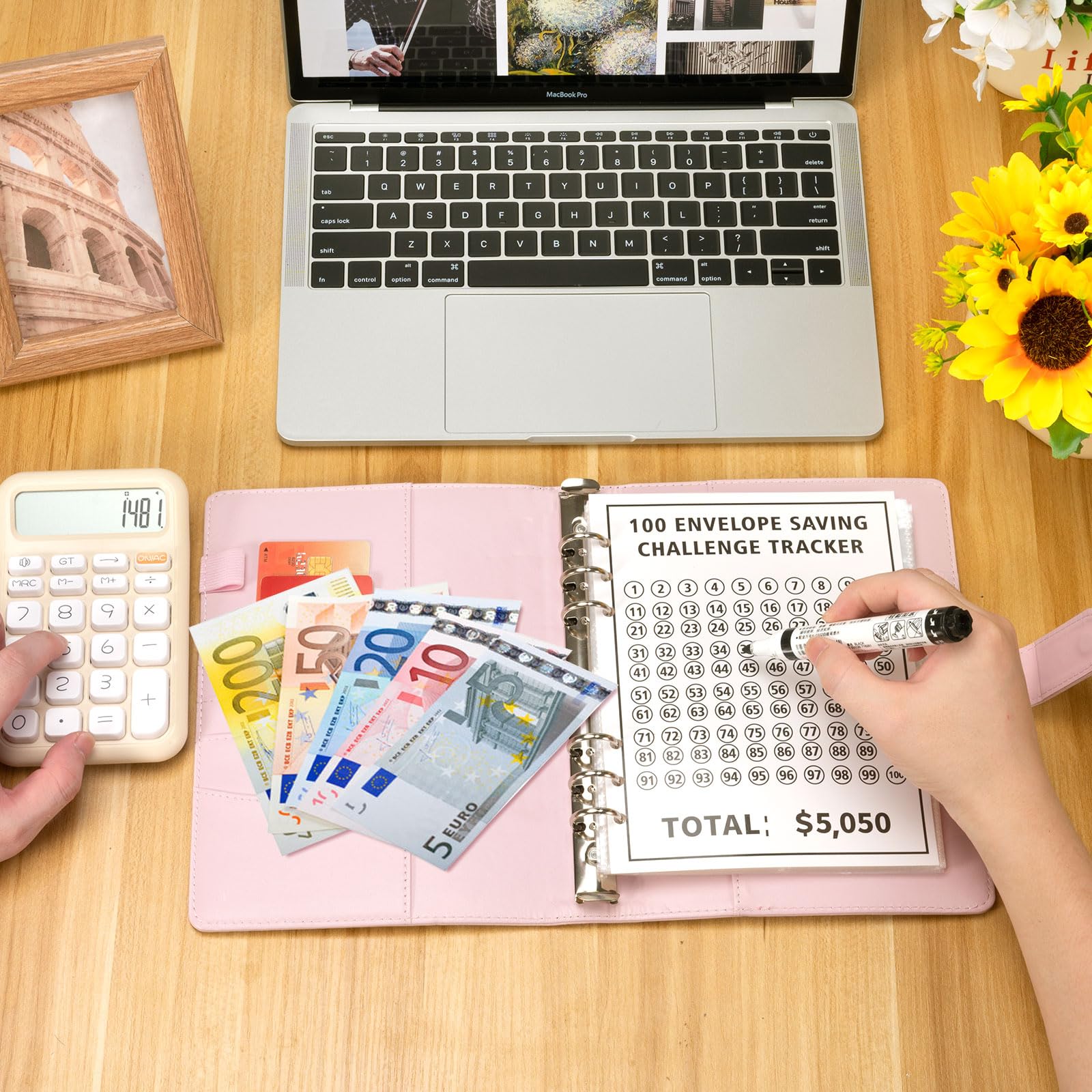 A5 Libro Del Risparmio, 100 Envelope Saving Challenge, Budget Planner Money Binder, Rosa